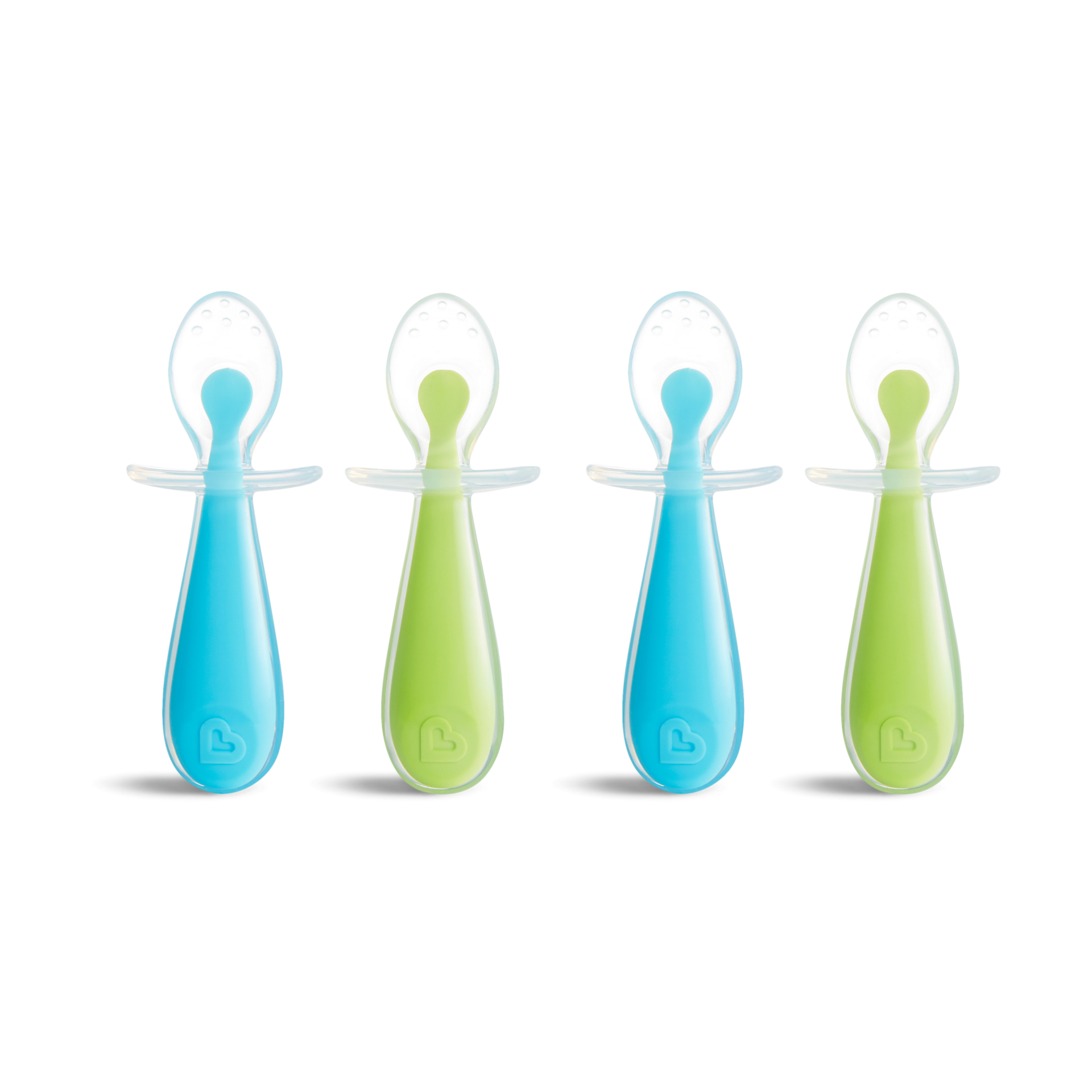 Munchkin® Silicone Scoop™ Trainer Spoons with Choke Guard for Baby Led Weaning, 4 Count, Blue/Green