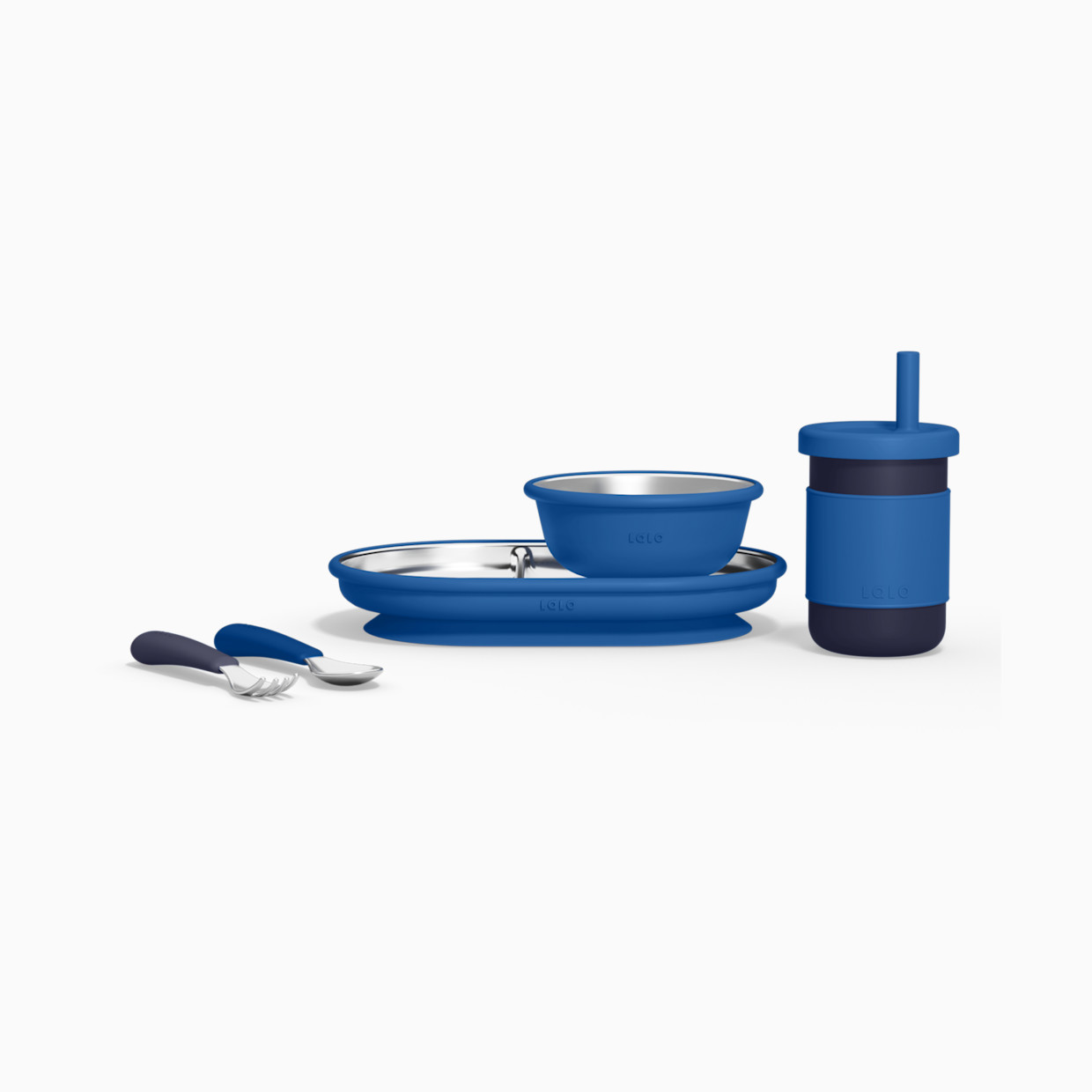 Lalo Stainless Mealtime Essentials - 5pc Set - Blue Raspberry.