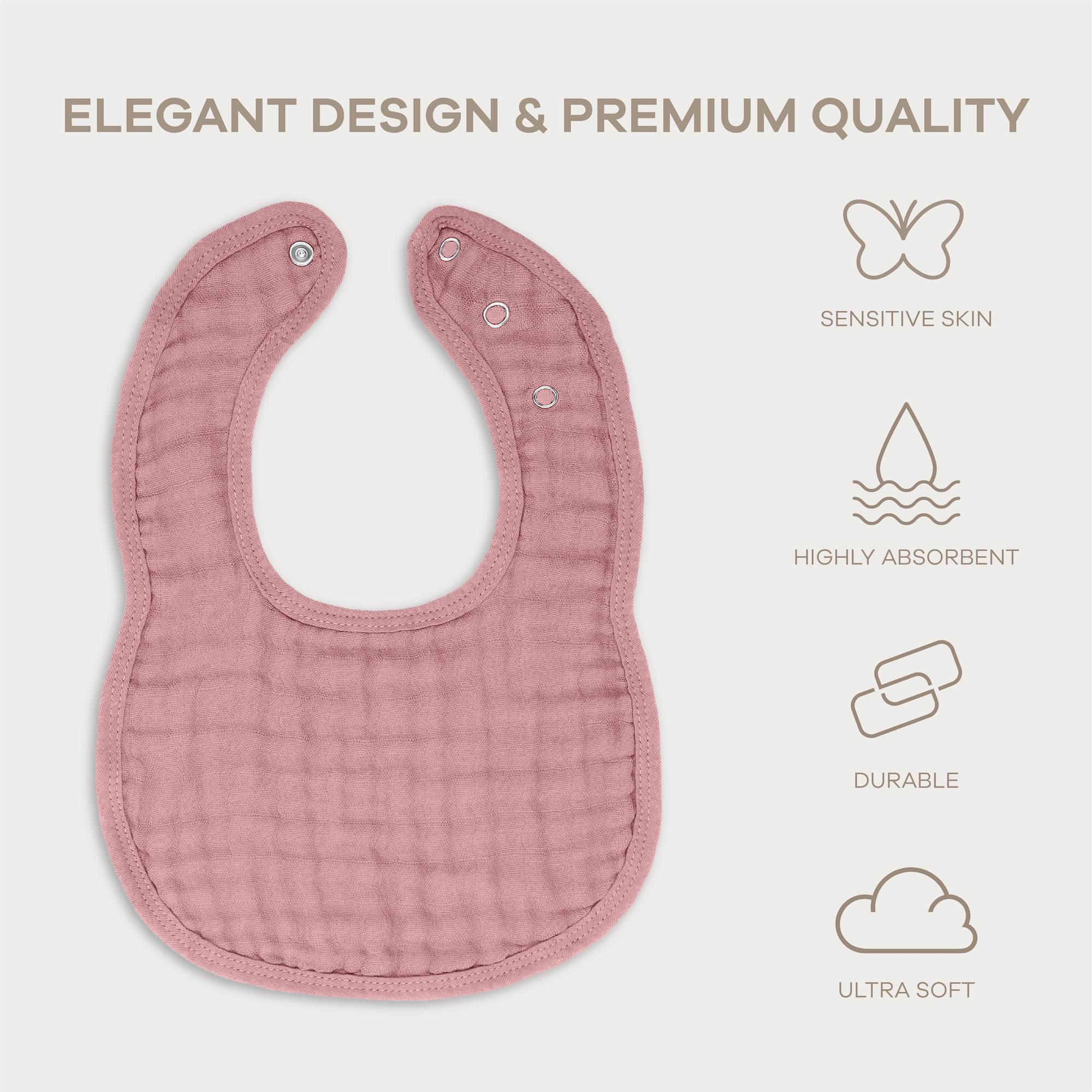 Comfy Cubs Muslin Bibs with Adjustable Snaps (8 Pack) - Mauve, 8.