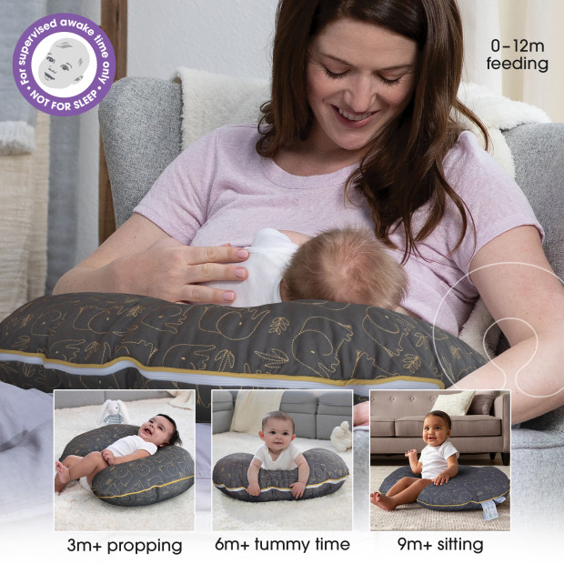 Boppy Luxe Support Nursing Pillow - Charcoal Gold Quilted Elephant.