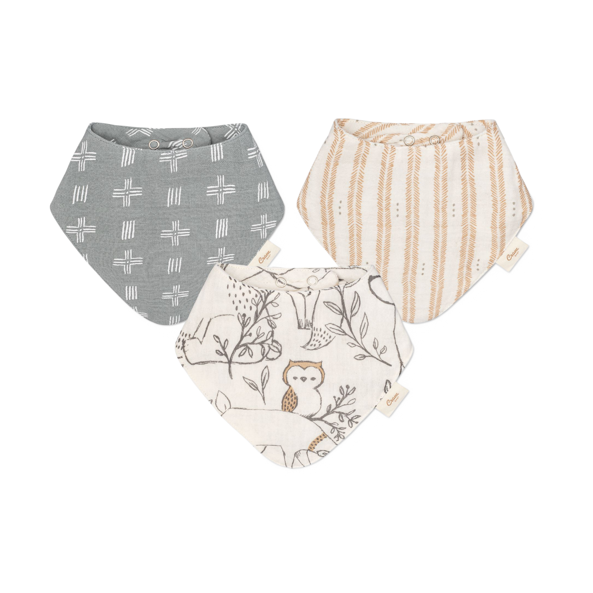 Crane Baby Cotton 4 Layer Muslin Bib Set (3 Pack).