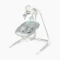 Ingenuity InLighten 5-Speed Baby Swing - Swivel Infant Seat, 5 Point Safety Harness, Nature Sounds, Lights - Van Elephant
