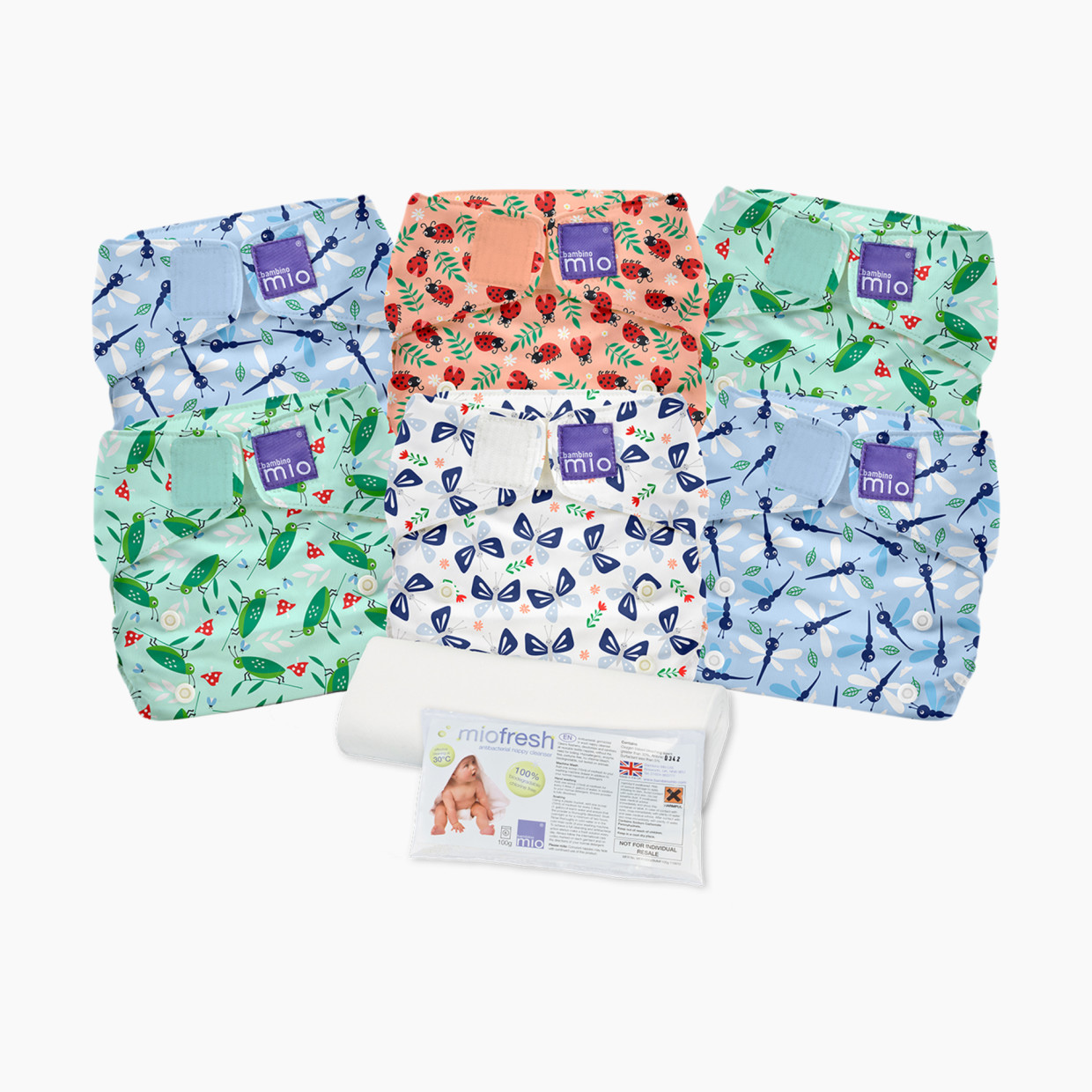 Bambino Mio Miosolo All-In-One Reusable Cloth Diaper Set (6 Pack) - Bug's Life.