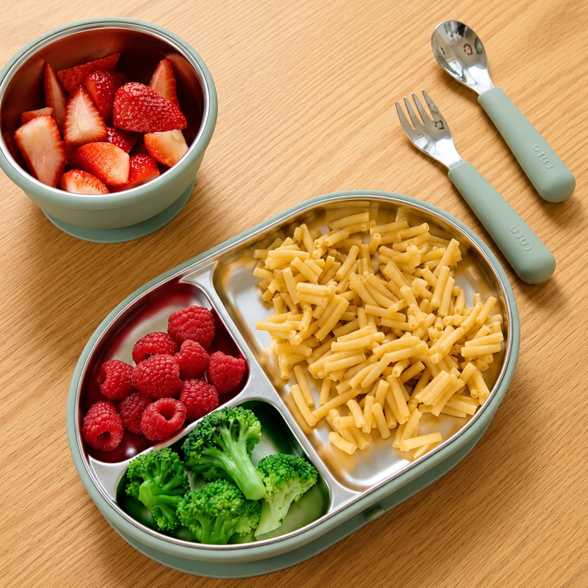 Lalo Stainless Mealtime Essentials - 4pc Set - Sage.