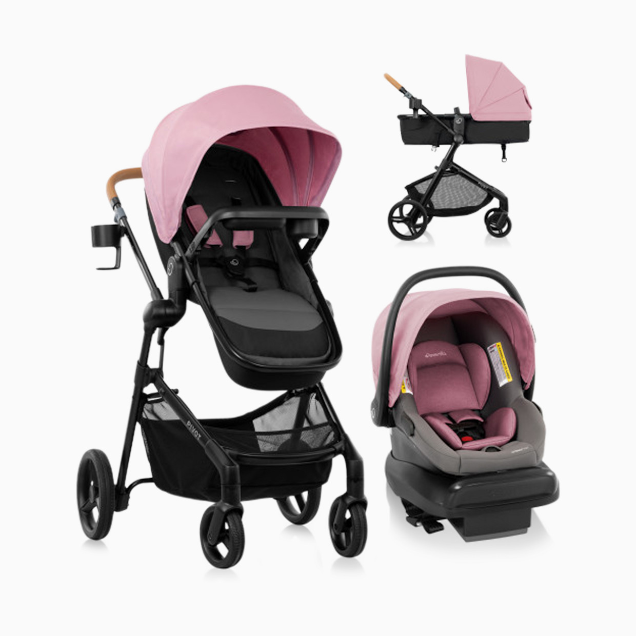 Evenflo Pivot NXT Travel System with LiteMax NXT Infant Car Seat - Lilas Pink.