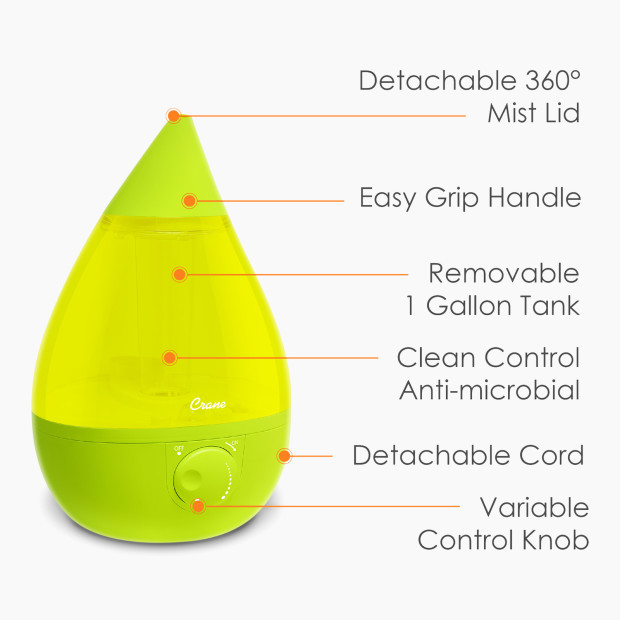 Crane Drop Ultrasonic Cool Mist Humidifier - 1 Gallon - Green.
