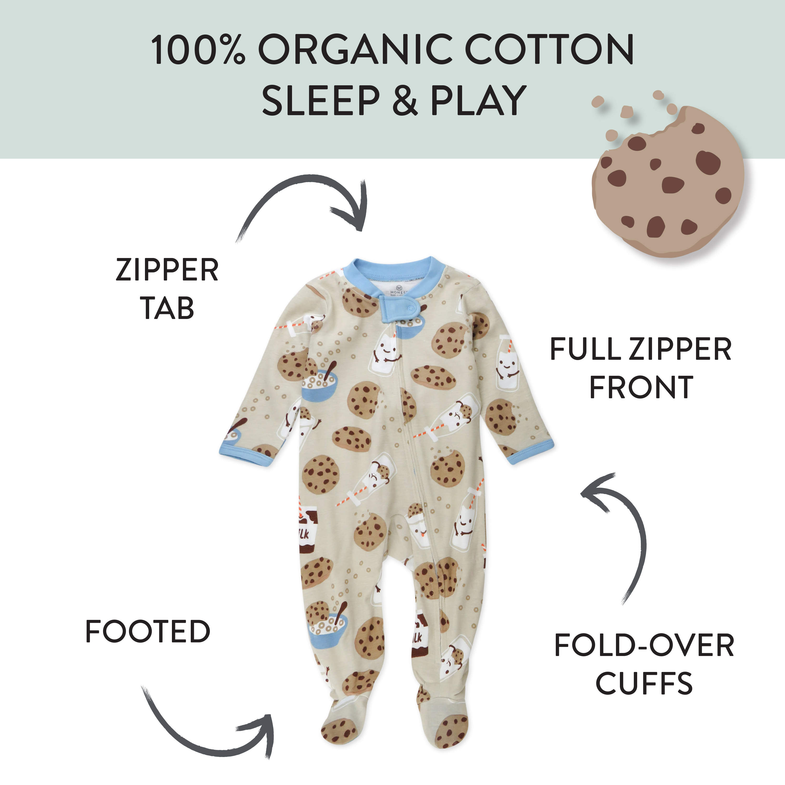 Honest Baby Clothing Organic Cotton Sleep & Play - Milk N Cookies, 0-3 M.