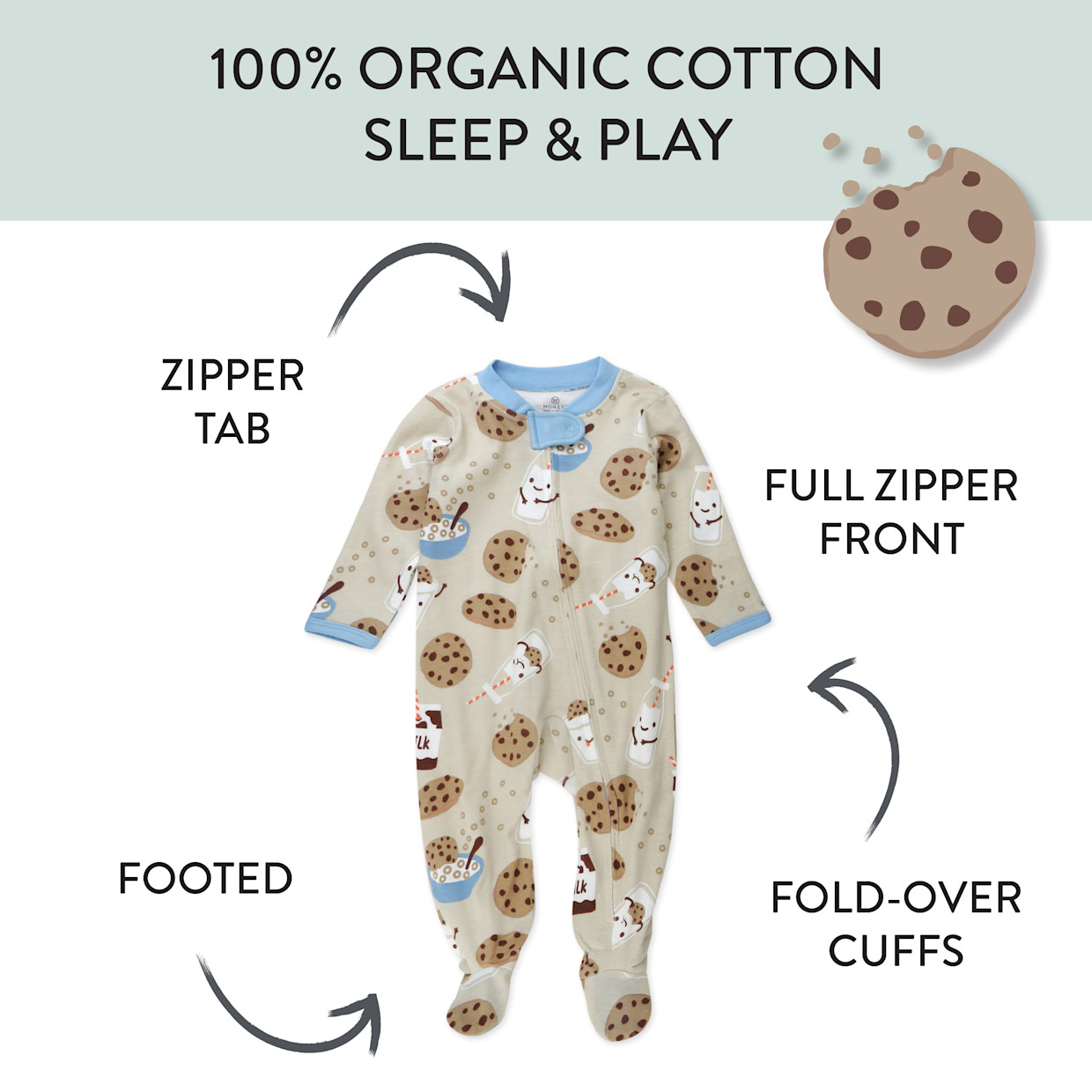 Honest Baby Clothing Organic Cotton Sleep & Play - Milk N Cookies, 0-3 M.