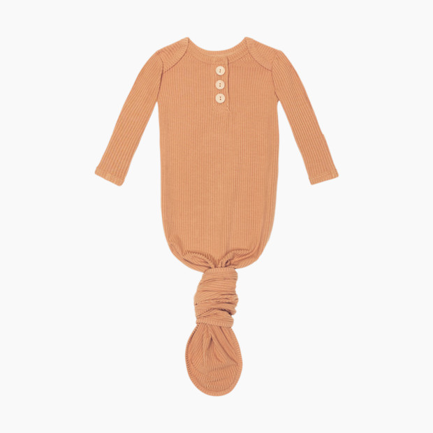 Posh Peanut Wood Button Knotted Gown - Dark Peach, 0-3 Months.