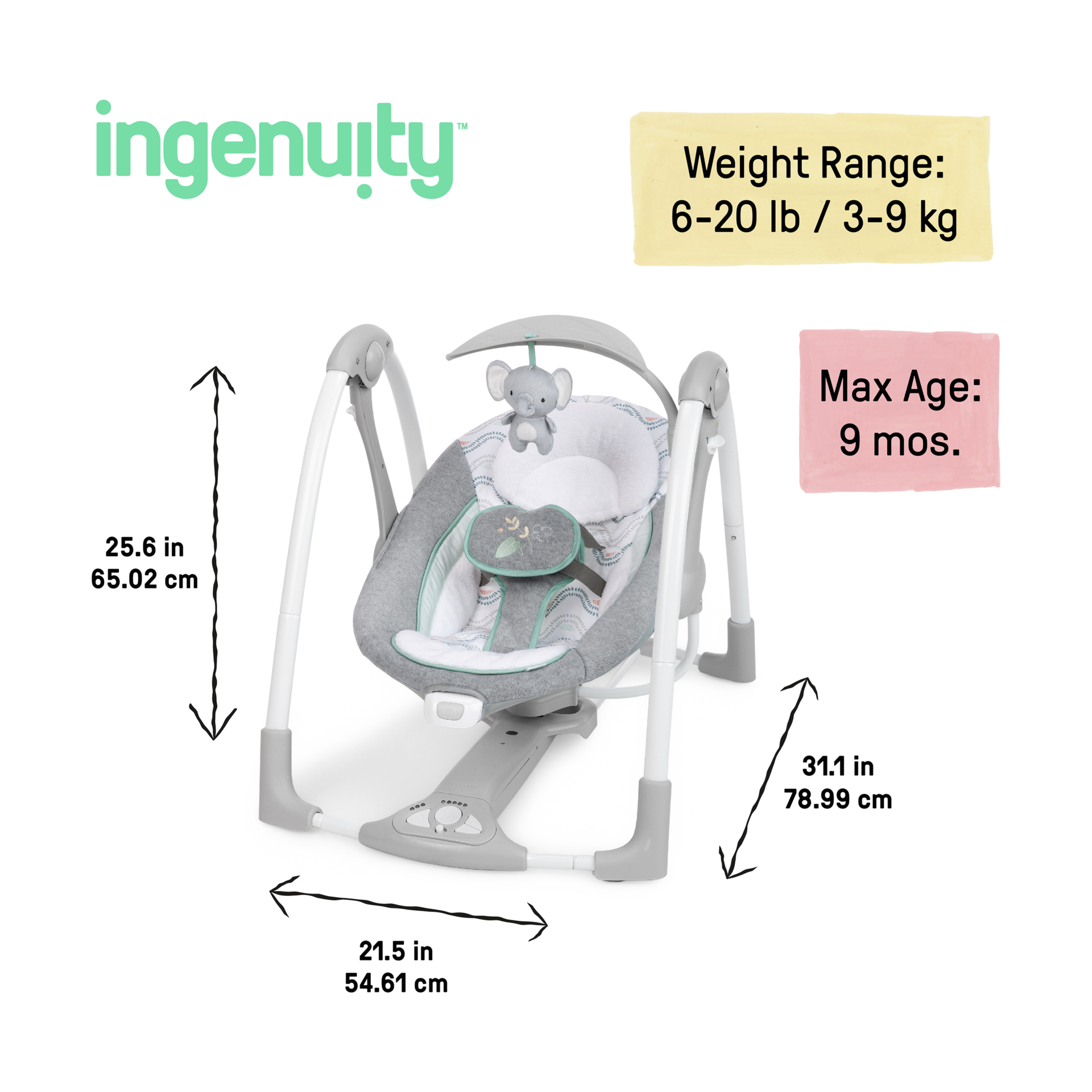 Ingenuity ConvertMe 2-in-1 Compact Portable Swing and Infant Seat - Swell.