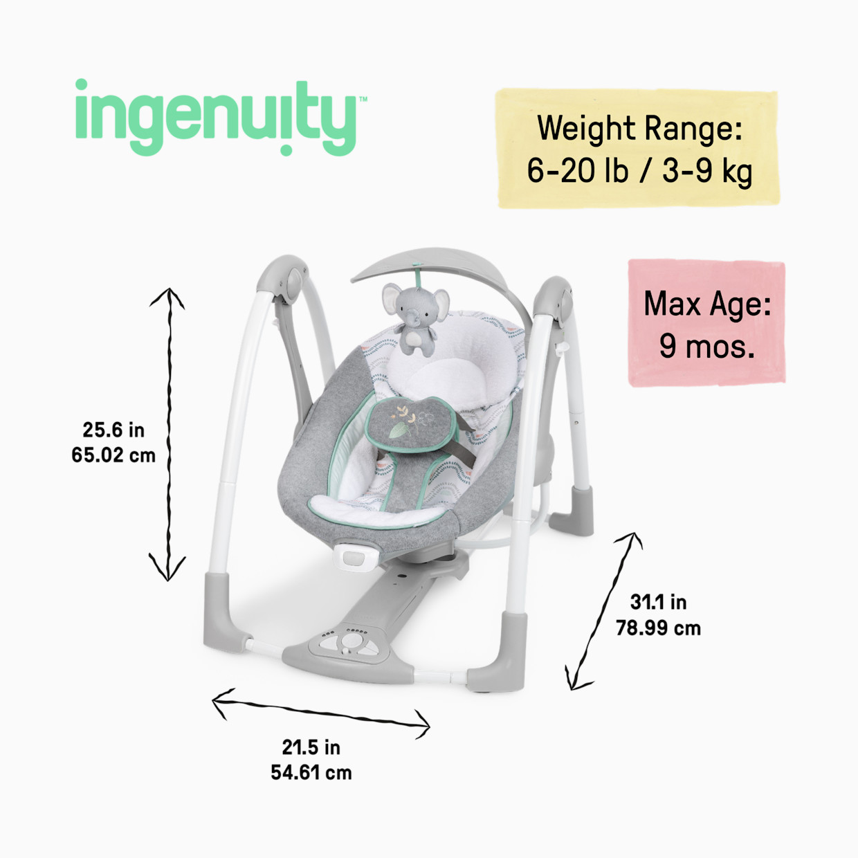 Ingenuity ConvertMe 2-in-1 Compact Portable Swing and Infant Seat - Swell.