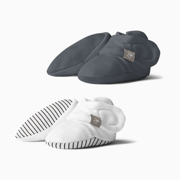 Goumi Kids Stay-On Baby Booties (2 pack) - Stripe Gray/Midnight, 0-3 Months.