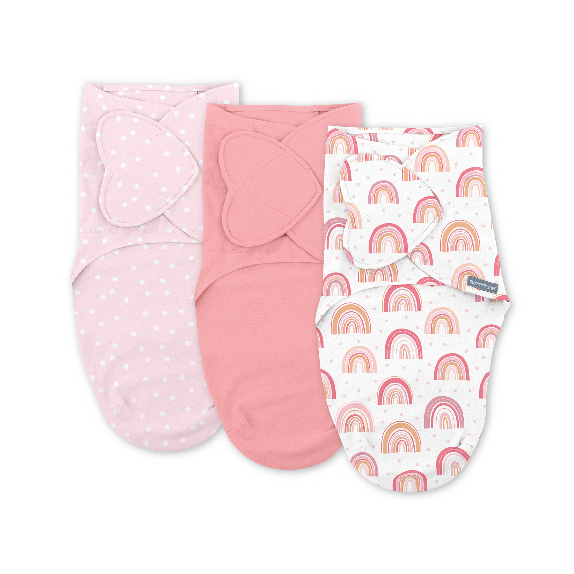 SwaddleMe by Ingenuity Monogram Collection Baby Swaddle, 100% Cotton, Improves Sleep & Calms Startle Reflex, 0-3 Months, Pocket Fold Design for Easy Changes, 1.0 TOG, 3-Pack - Rainbow