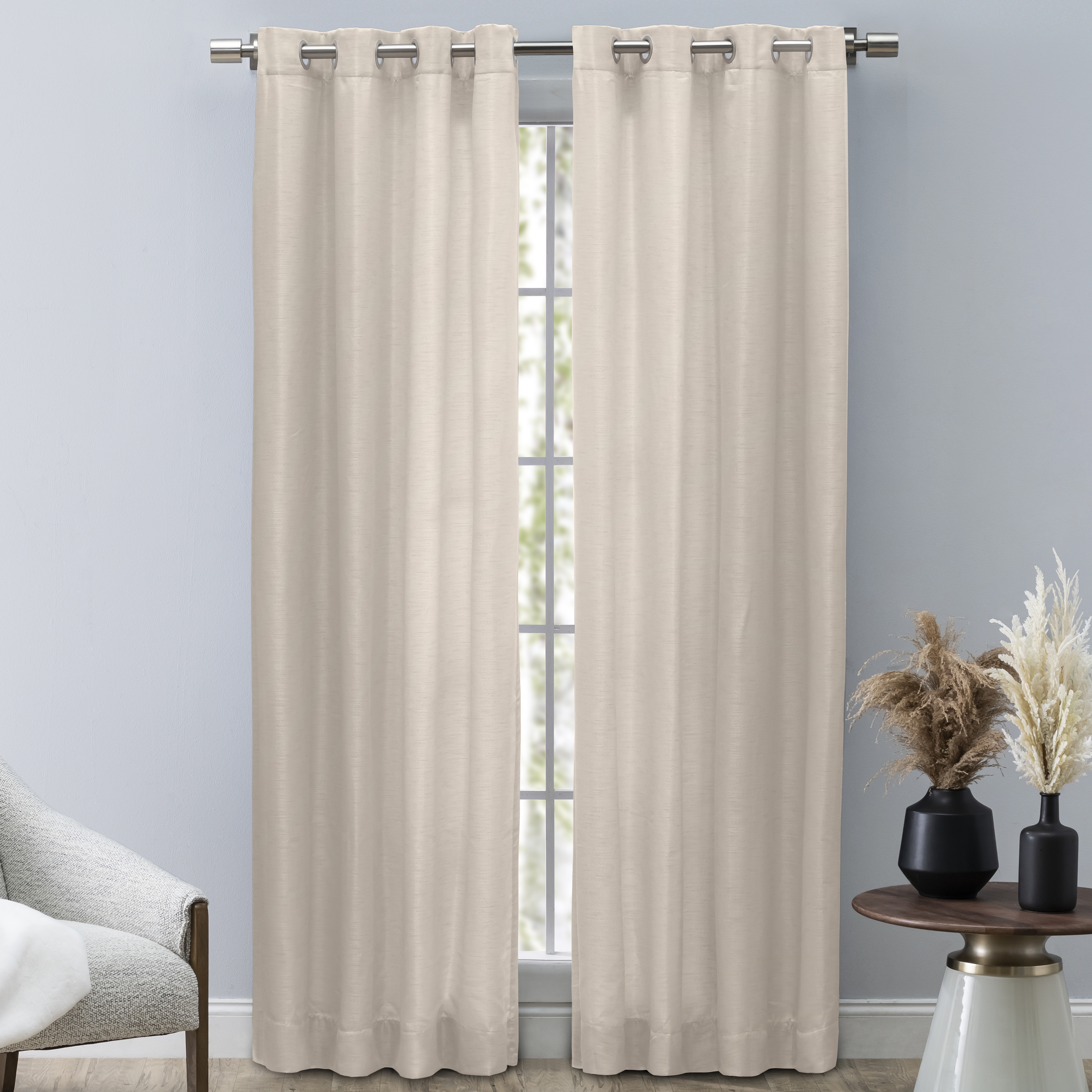 Ricardo Trading Grasscloth Lined Grommet Window Panel Curtain.