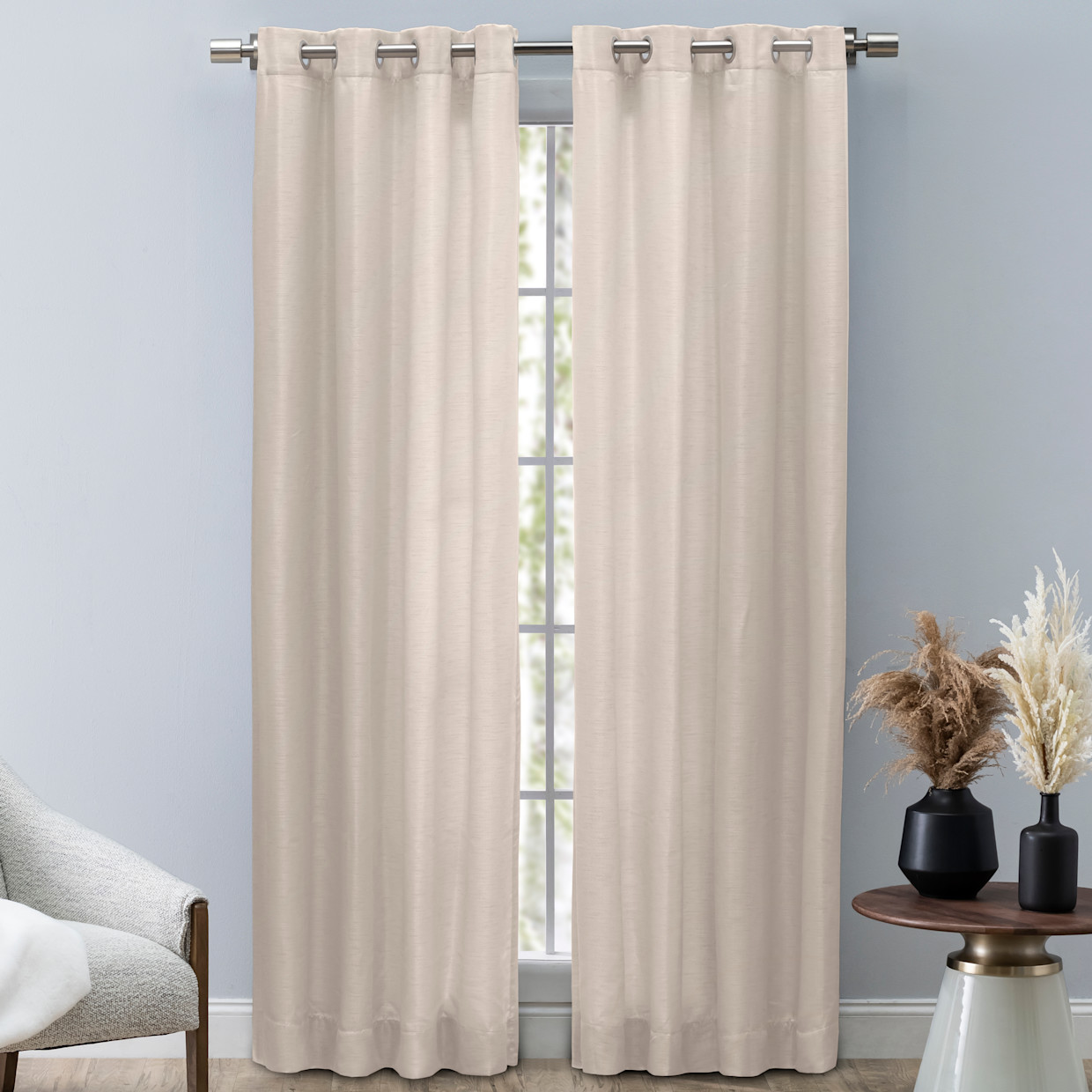 Ricardo Trading Grasscloth Lined Grommet Window Panel Curtain - Parchment, 54"W X 84"L.