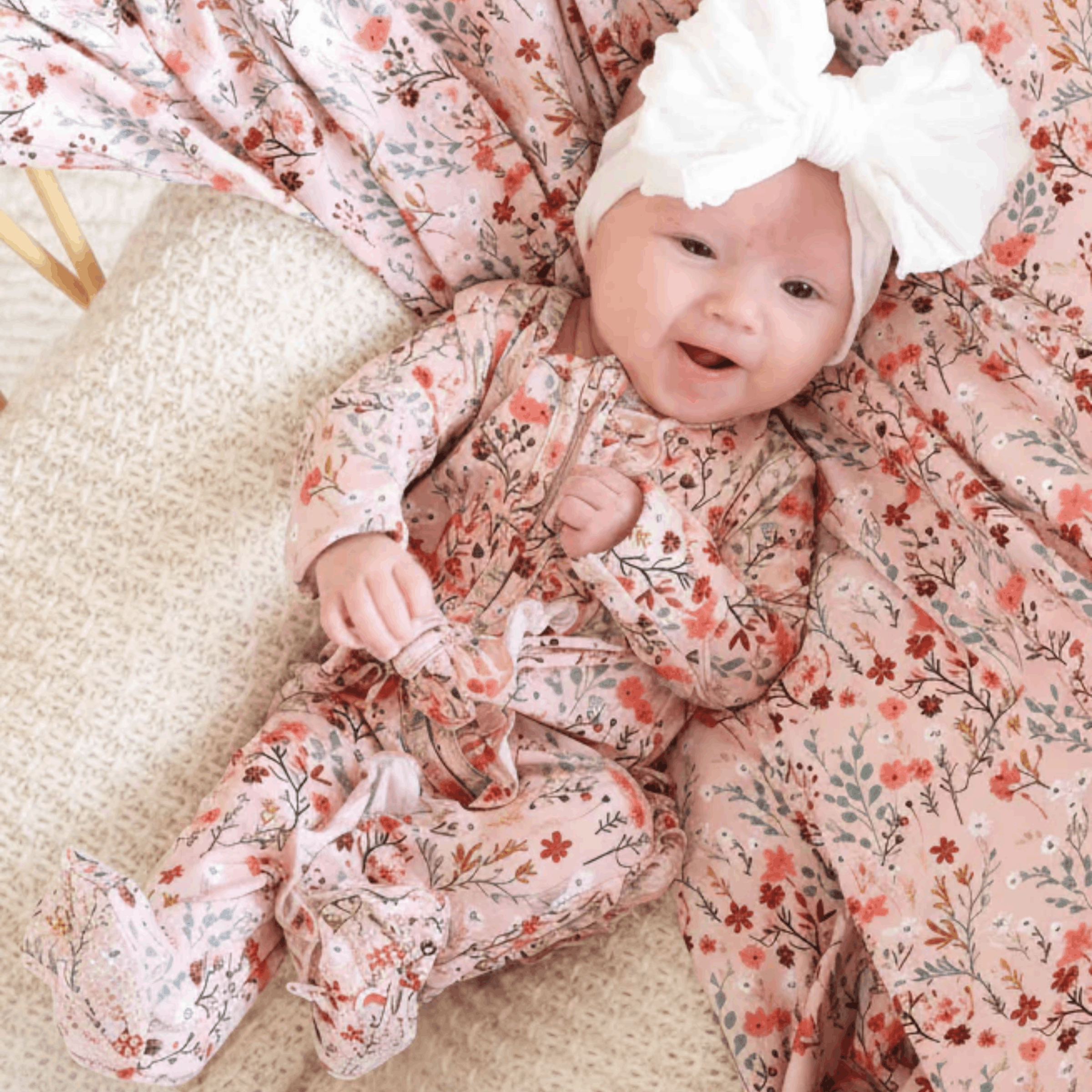 Caden Lane Ruffle Zipper Footie - Autumn Blooms, Newborn.