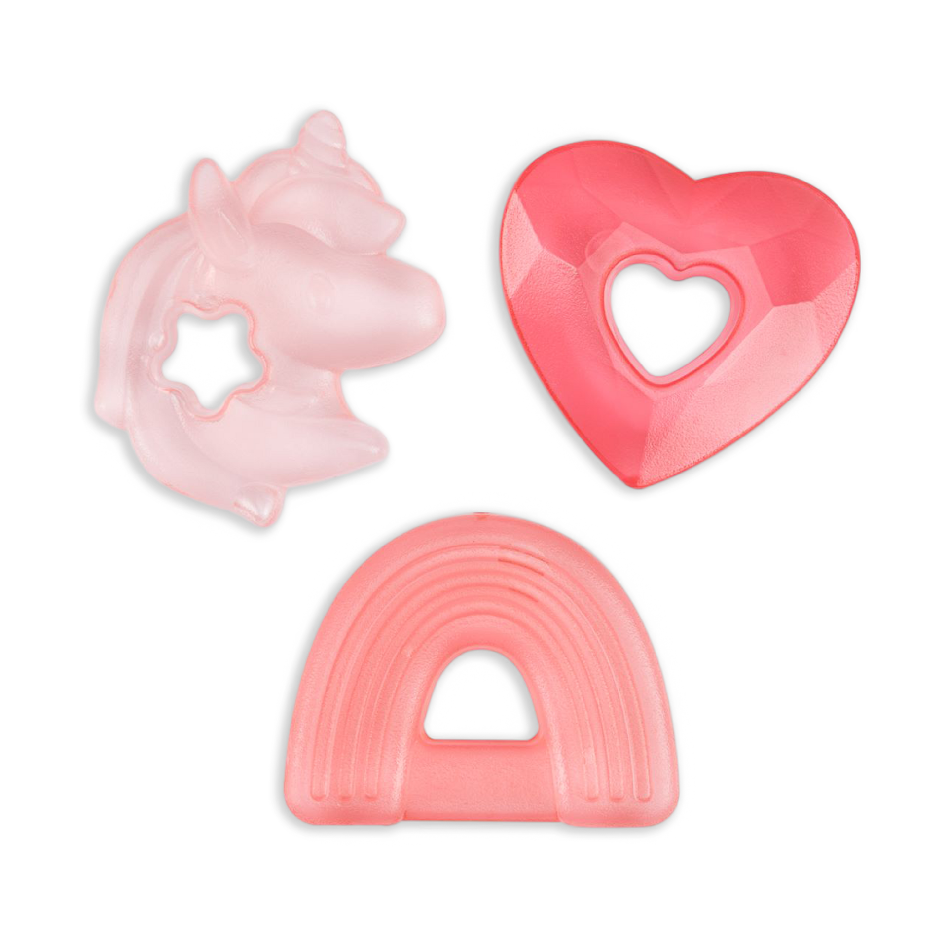 Itzy Ritzy Water-Filled Teethers - Cold Cutie Coolers Textured On Both Sides to Massage Sore Gums & Emerging Teeth - Can Be Chilled in Refrigerator, Set of 3 Coordinating Pink Unicorn Water Teethers