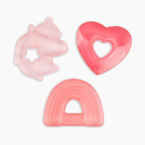Itzy Ritzy Water-Filled Teethers - Cold Cutie Coolers Textured On Both Sides to Massage Sore Gums & Emerging Teeth - Can Be Chilled in Refrigerator, Set of 3 Coordinating Pink Unicorn Water Teethers