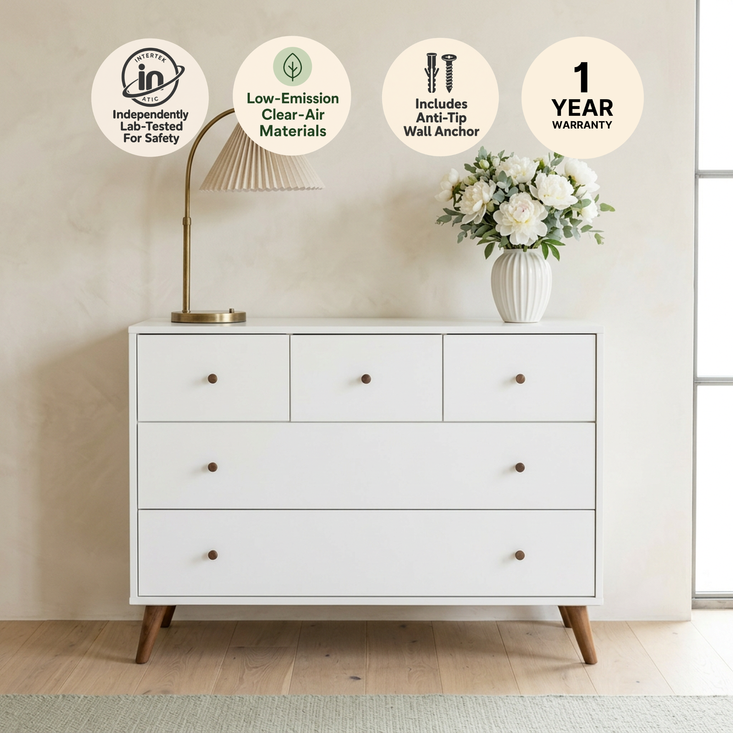 dadada Austin 5-Drawer Dresser - White/Walnut.