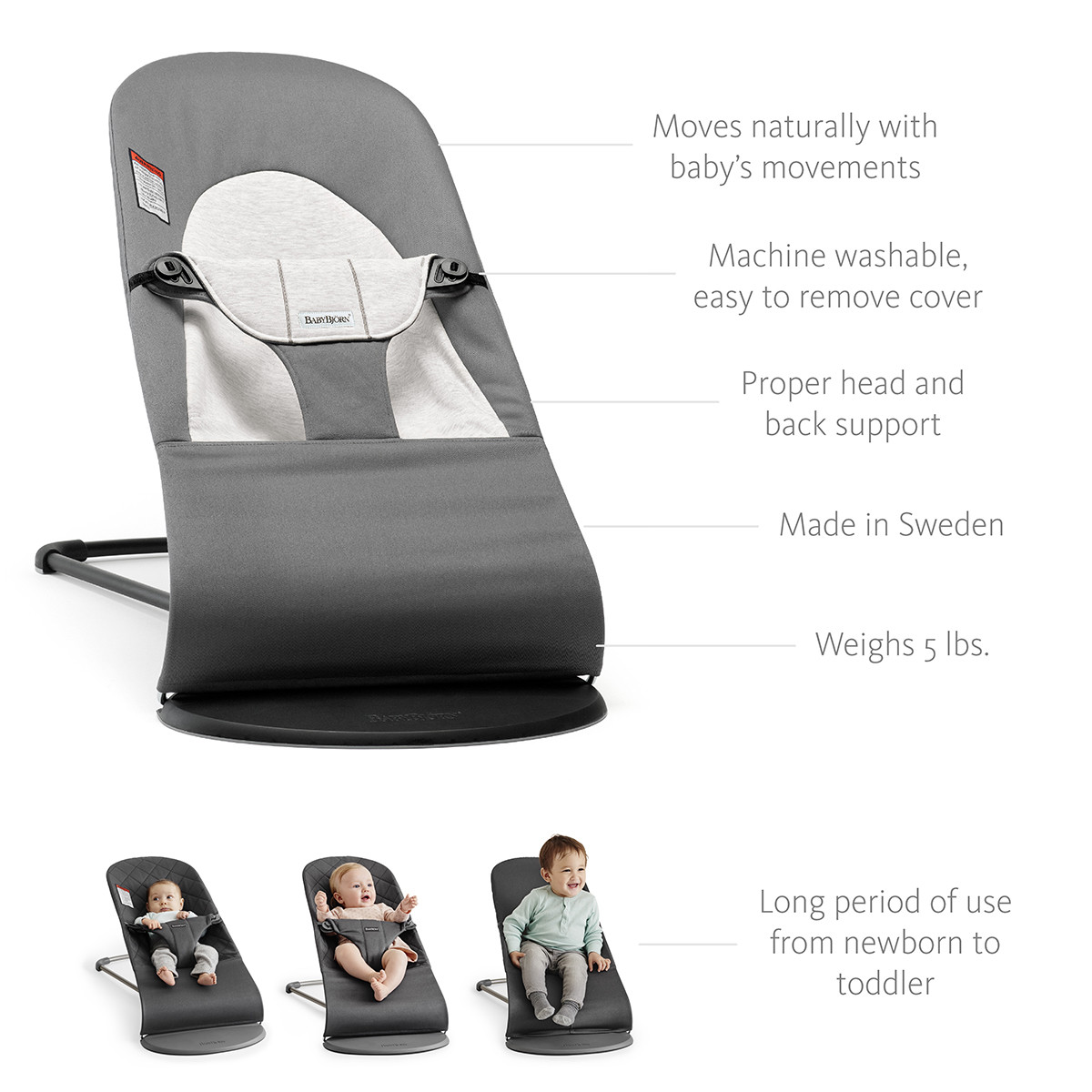 BabyBjörn Bouncer Bliss - Charcoal 3 D Jersey/Dark Gray Frame.