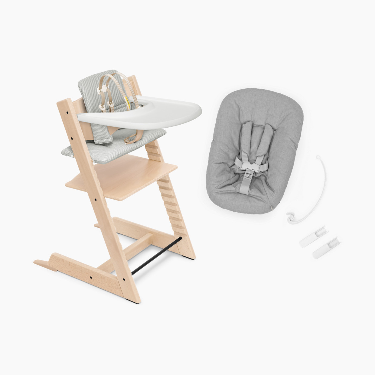 Stokke Tripp Trapp High Chair Complete + Newborn Set - Natural/Nordic Cushion/White Tray.