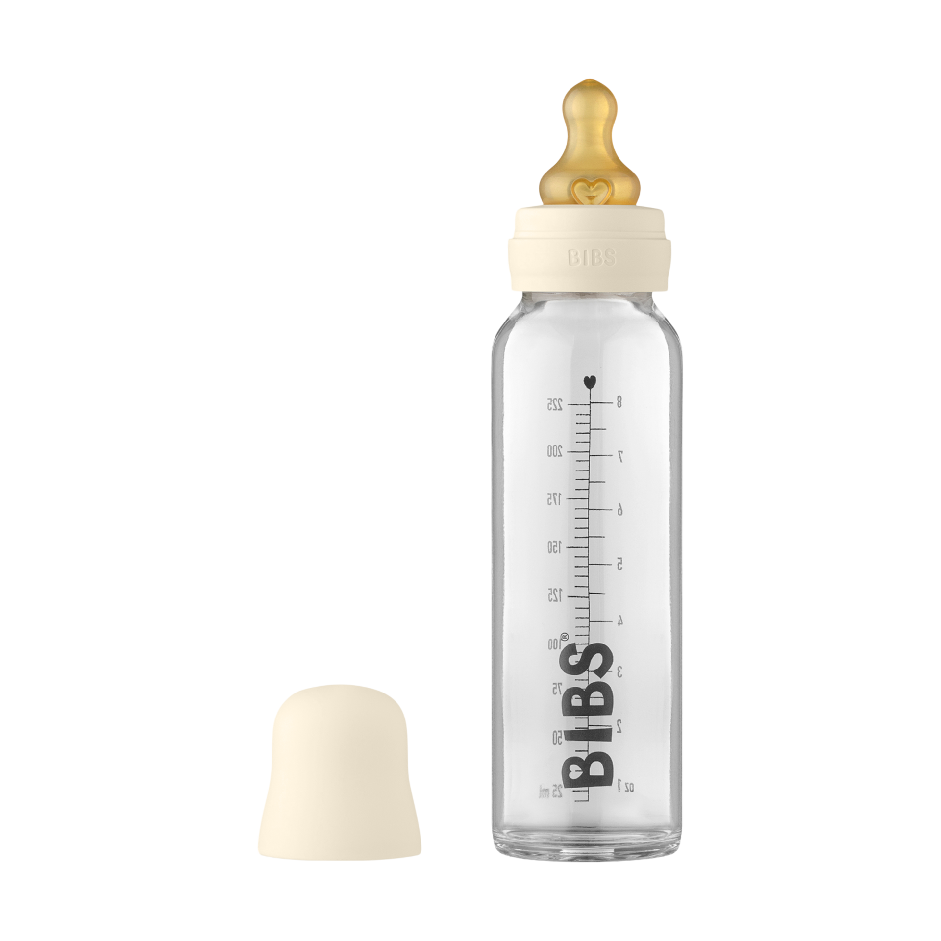 BIBS Baby Glass Bottle Complete Set with Natural Rubber Nipple - Ivory, 8 Oz.