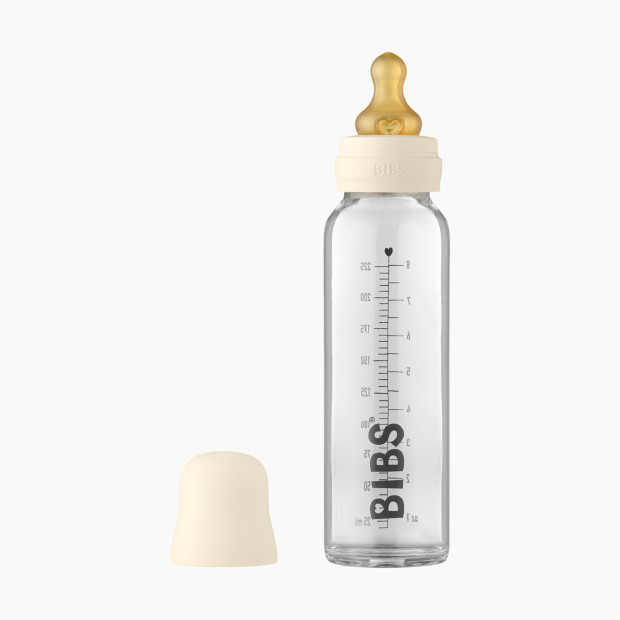 BIBS Baby Glass Bottle Complete Set with Natural Rubber Nipple - Ivory, 225ml.