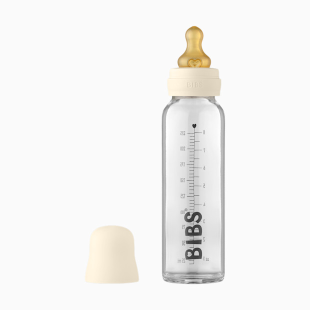 BIBS Baby Glass Bottle Complete Set with Natural Rubber Nipple - Ivory, 8 Oz.