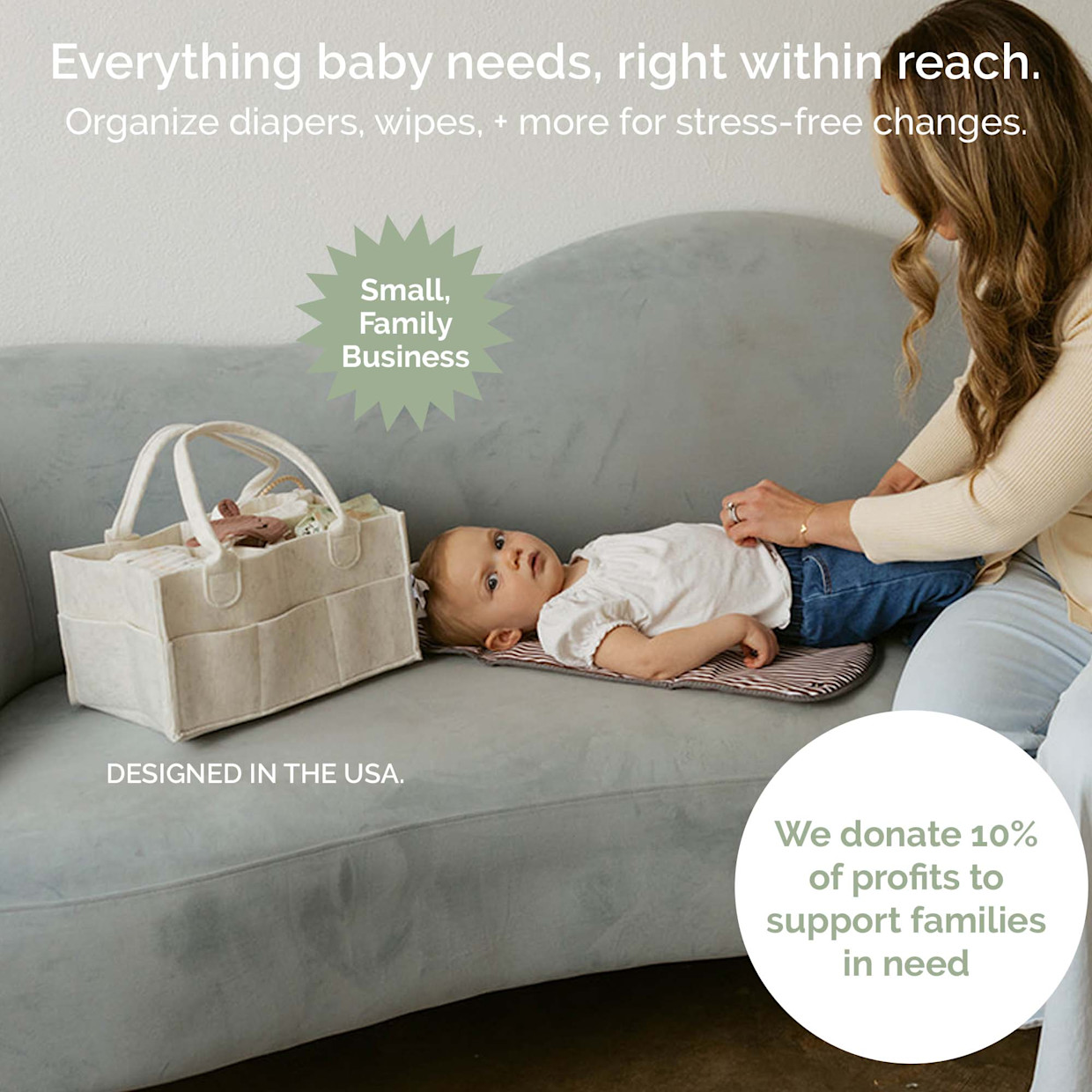Parker Baby Co. Diaper Caddy - White, Large.