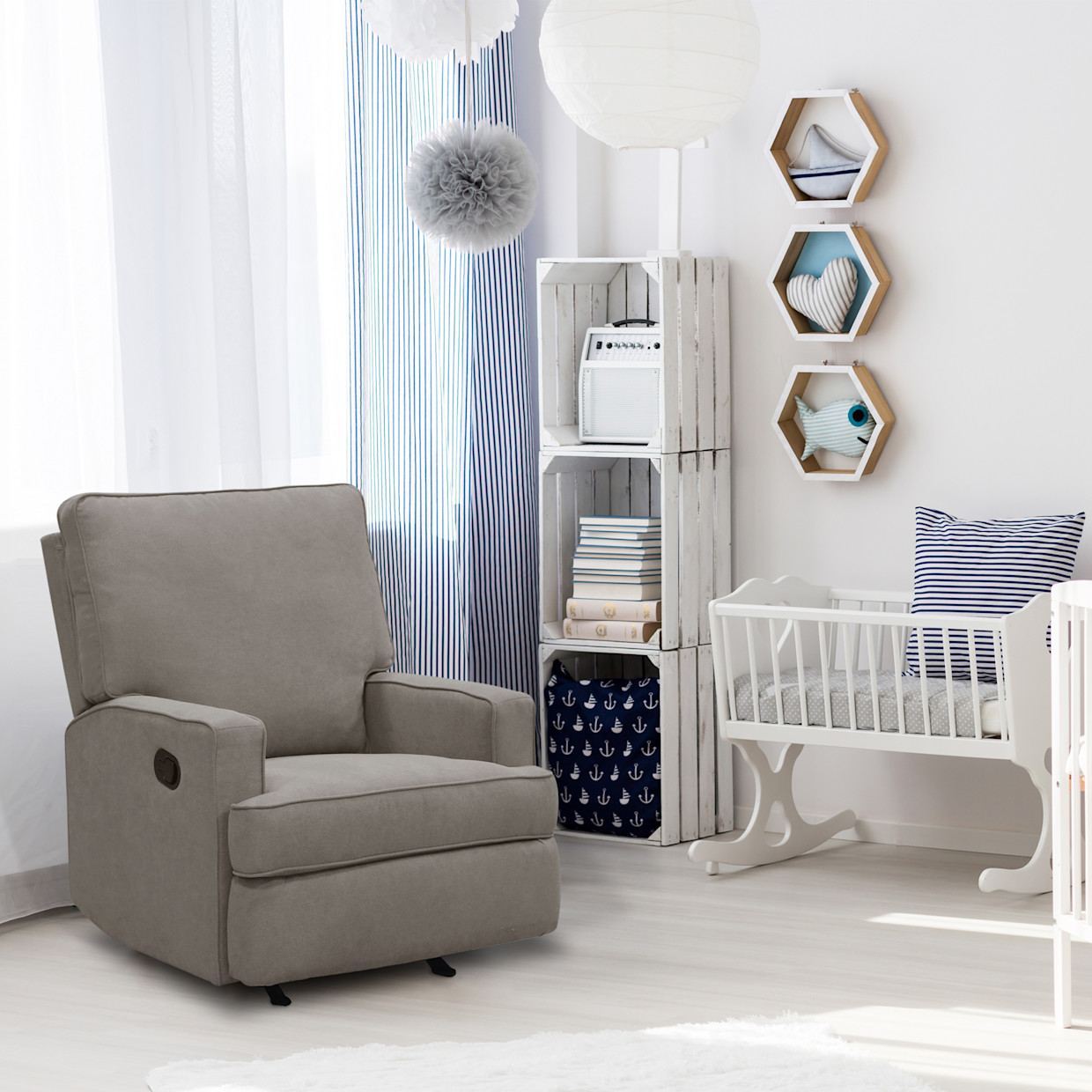 Baby Relax Salma Glider Rocker Recliner Chair - Taupe Chenille.