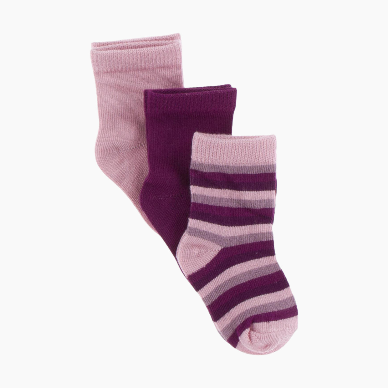 KicKee Pants Crew Socks (3 Pack) - Lotus, Orchid & Coral Stripe, 6-12 Months.