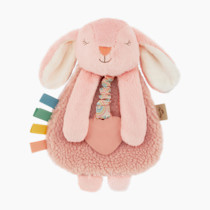 Itzy Ritzy - Itzy Lovey Including Teether - Baby Lovey with Teether, Textured Ribbons & Dangle Arms - Features Crinkle Sound, Sherpa Fabric and Minky Plush (Pink Bunny)