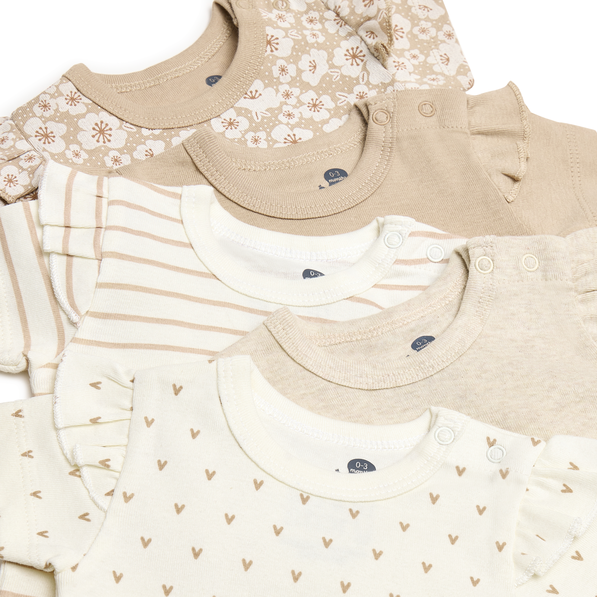Small Story Organic Cotton Short-Sleeve Printed Bodysuit (5 Pack) - Neutral Floral, 3-6 M.