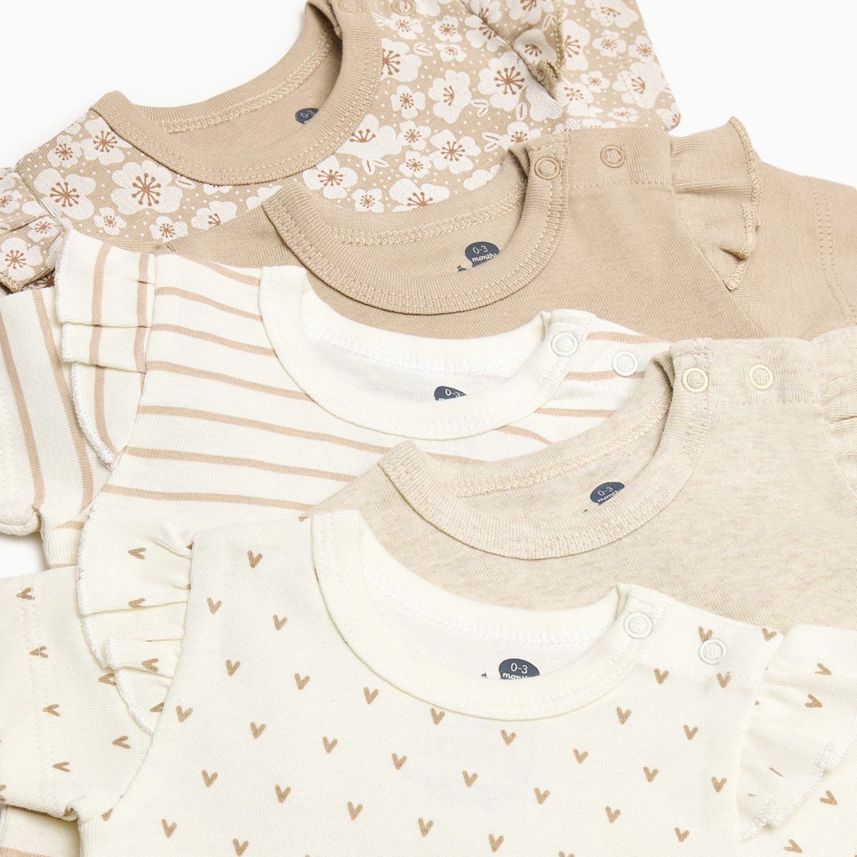 Small Story Organic Cotton Short-Sleeve Printed Bodysuit (5 Pack) - Neutral Floral, 3-6 M.