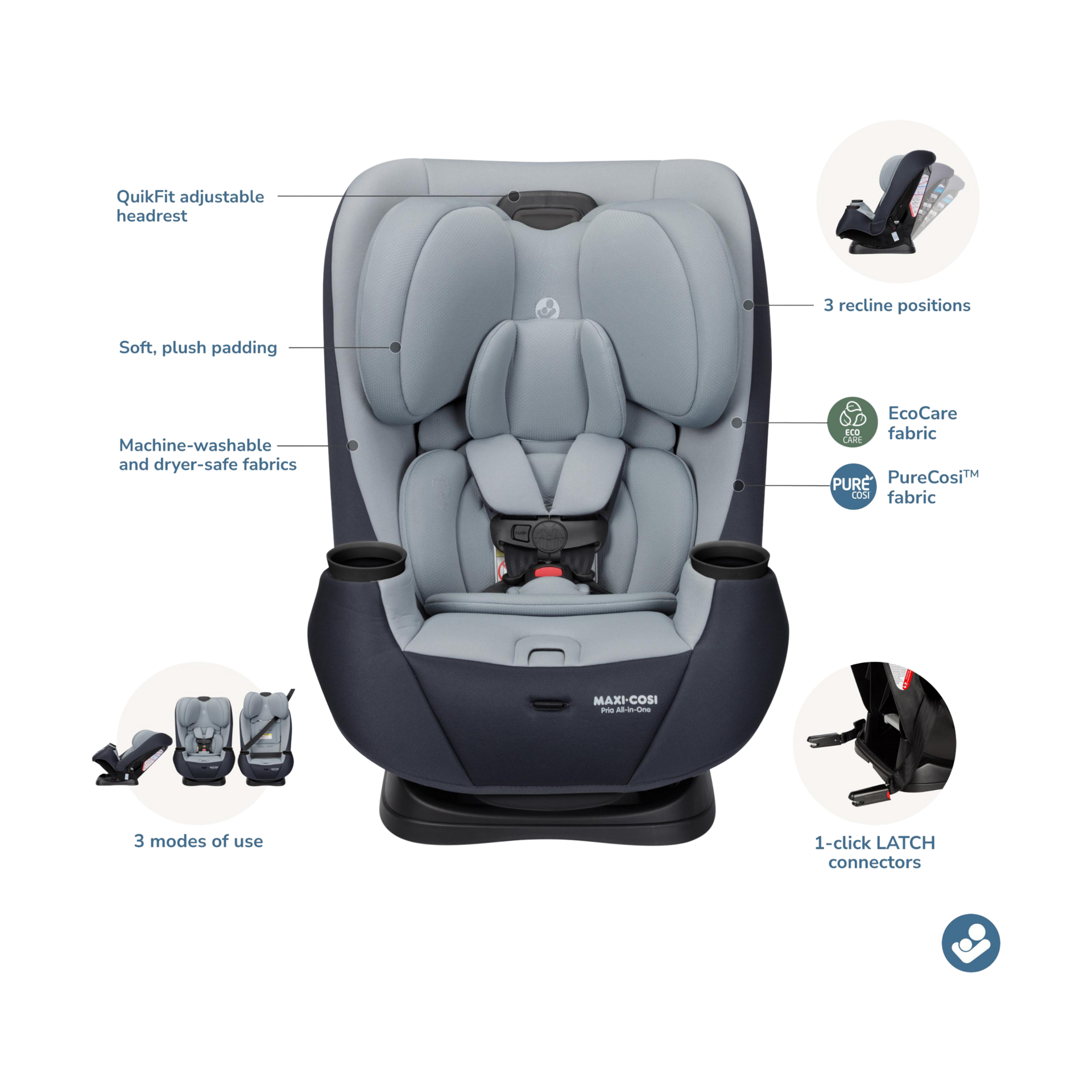 Maxi-Cosi Pria All-in-One Convertible Car Seat - Blue/Grey.