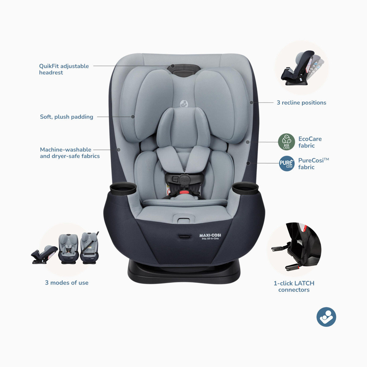 Maxi-Cosi Pria All-in-One Convertible Car Seat - Blue/Grey.