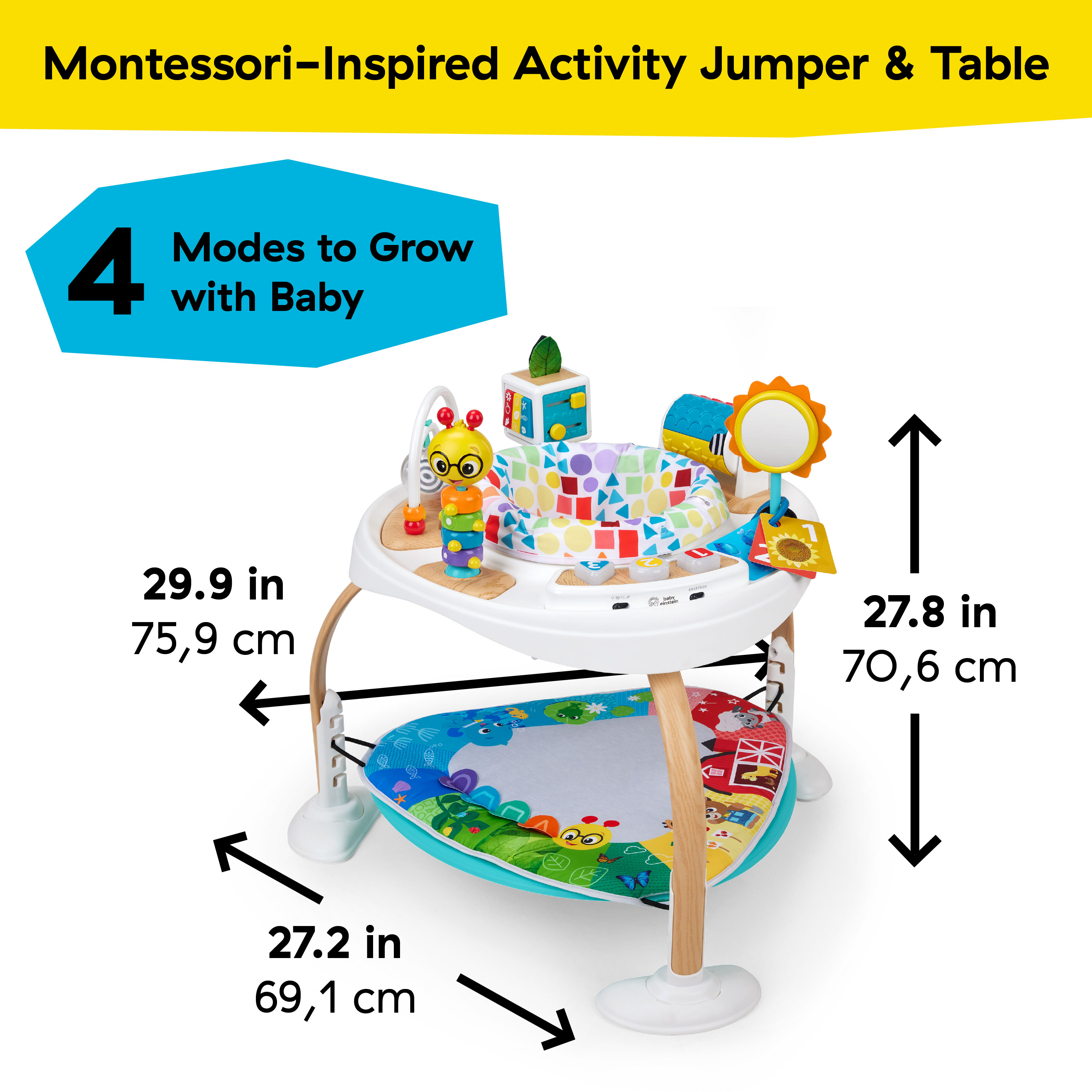 Baby Einstein 4-in-1 Discover More Baby Activity Jumper & Table, Montessori-inspired.