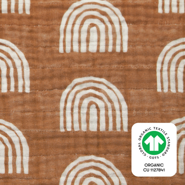 babyletto Mini Crib Sheet in GOTS Certified Organic Muslin Cotton - Terracotta Rainbow.