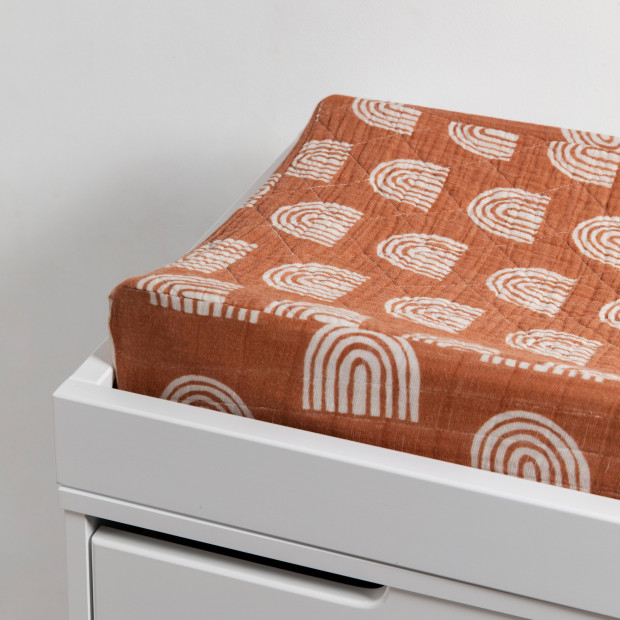 babyletto Quilted Changing Pad Cover in GOTS Certified Organic Muslin Cotton - Terracotta Rainbow.