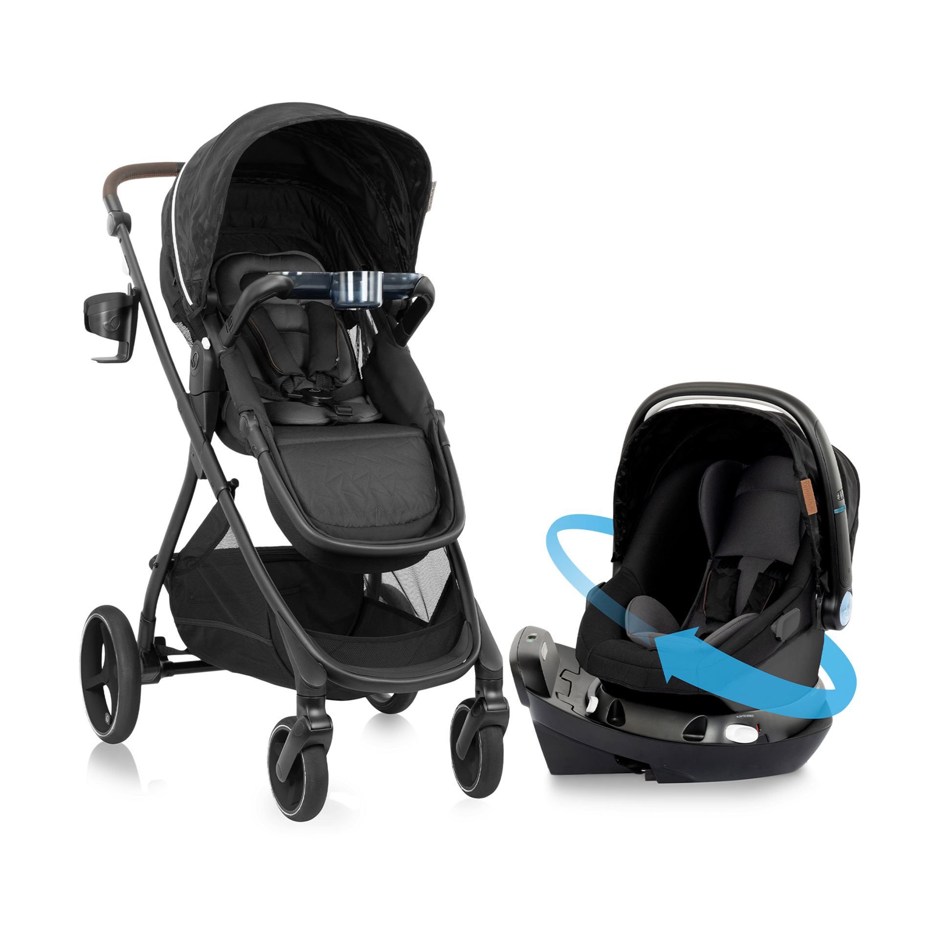 Evenflo Shyft Intuiti+ Travel System featuring Revolve180 LiteMax NXT with SensorySoothe.