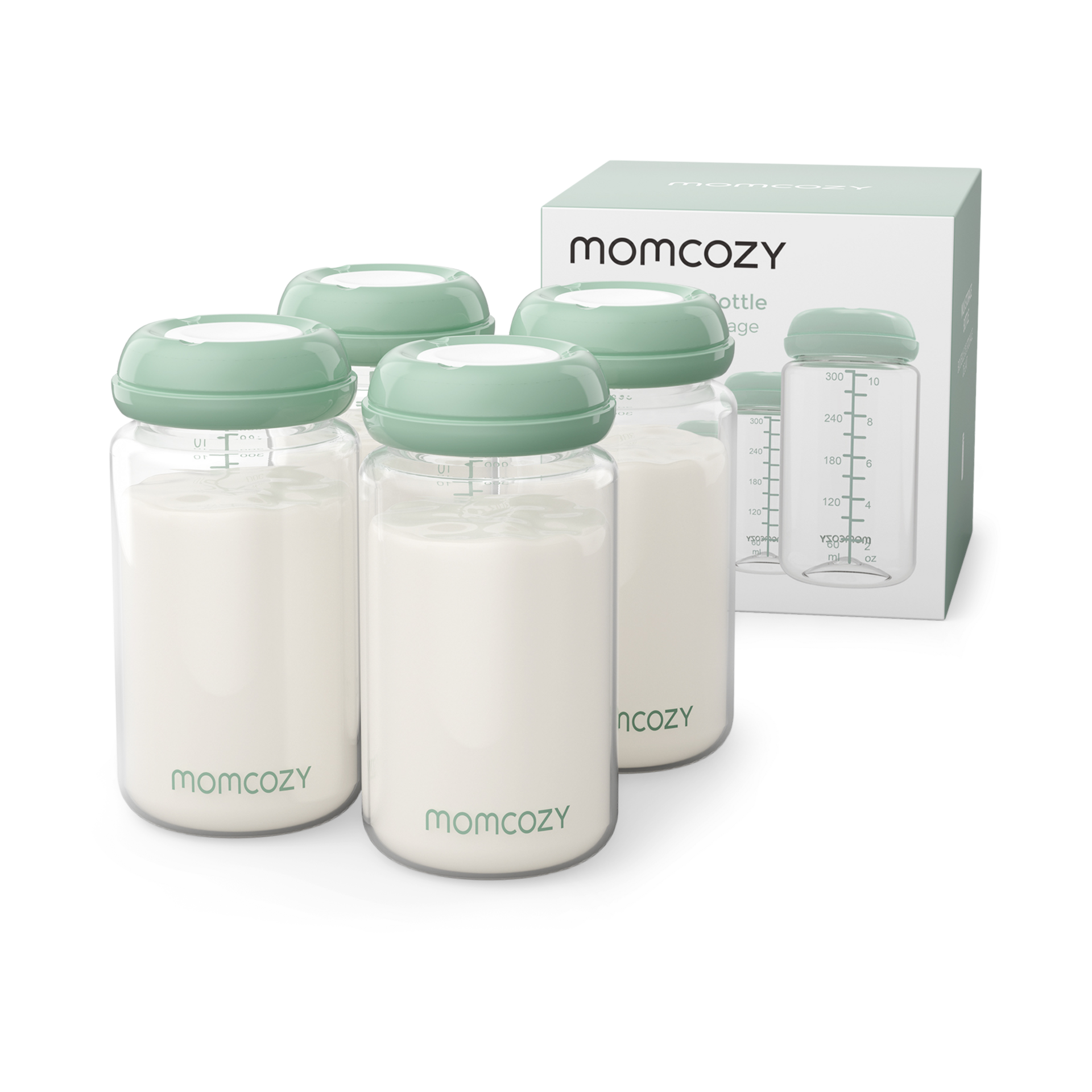 Momcozy Natural Baby Bottle, Wide-Neck, BPA Free Breast Milk Container, Storage Collection Bottle for Fridge & Milk Cooler, Breastfeeding Essential, 10 oz, 4 pcs