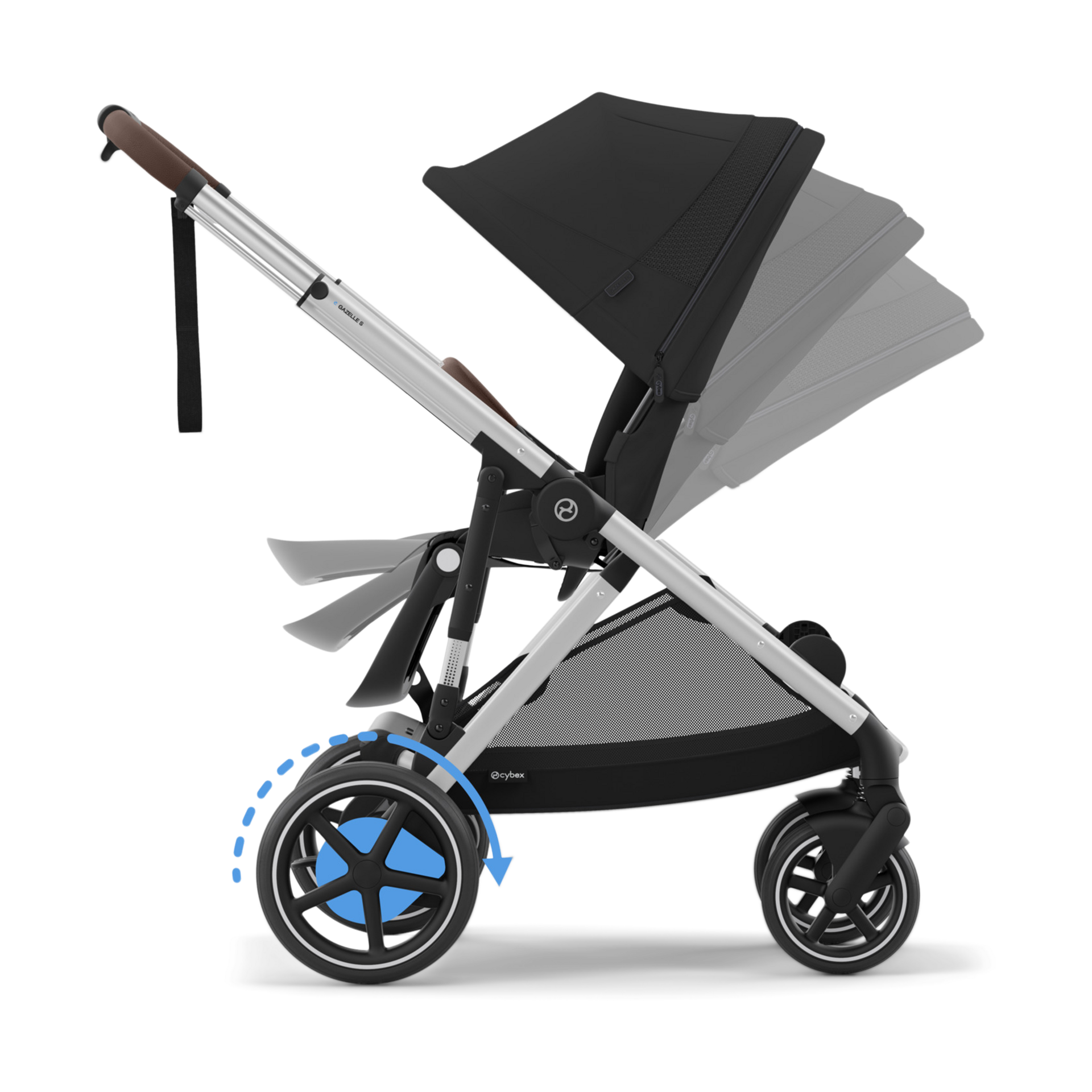 Cybex eGazelle S Electronic Assist Stroller - Silver Frame/Moon Black Seat.