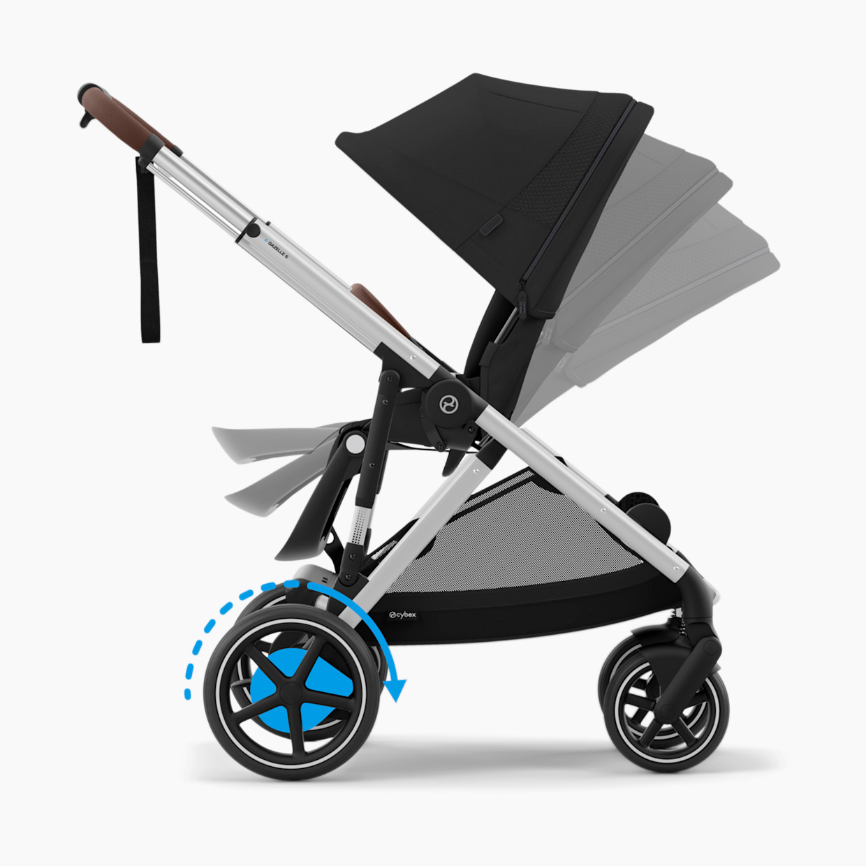 Cybex eGazelle S Electronic Assist Stroller - Silver Frame/Moon Black Seat.