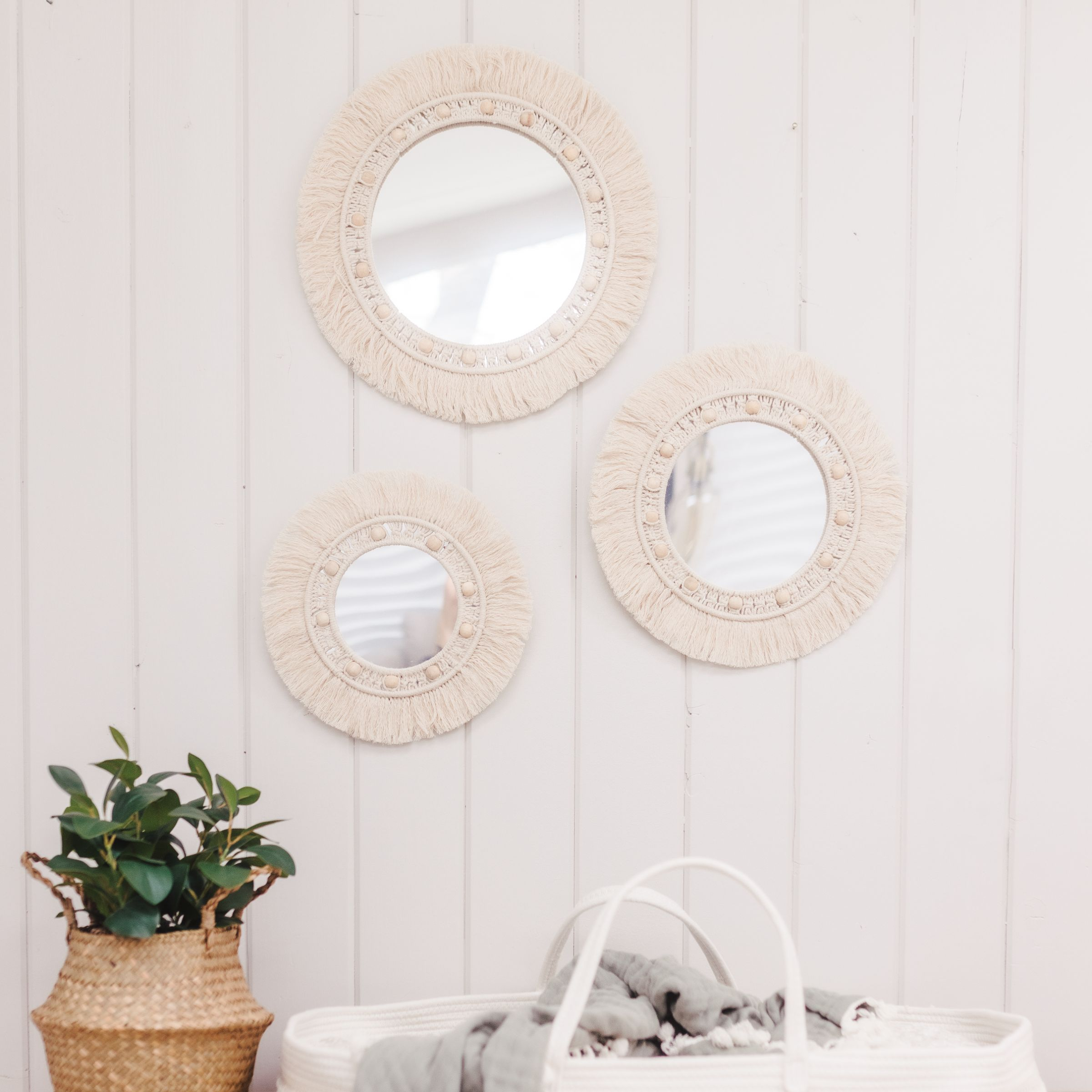 Crane Baby Willow 3-pc. Mirror Macrame Wall Hangings.