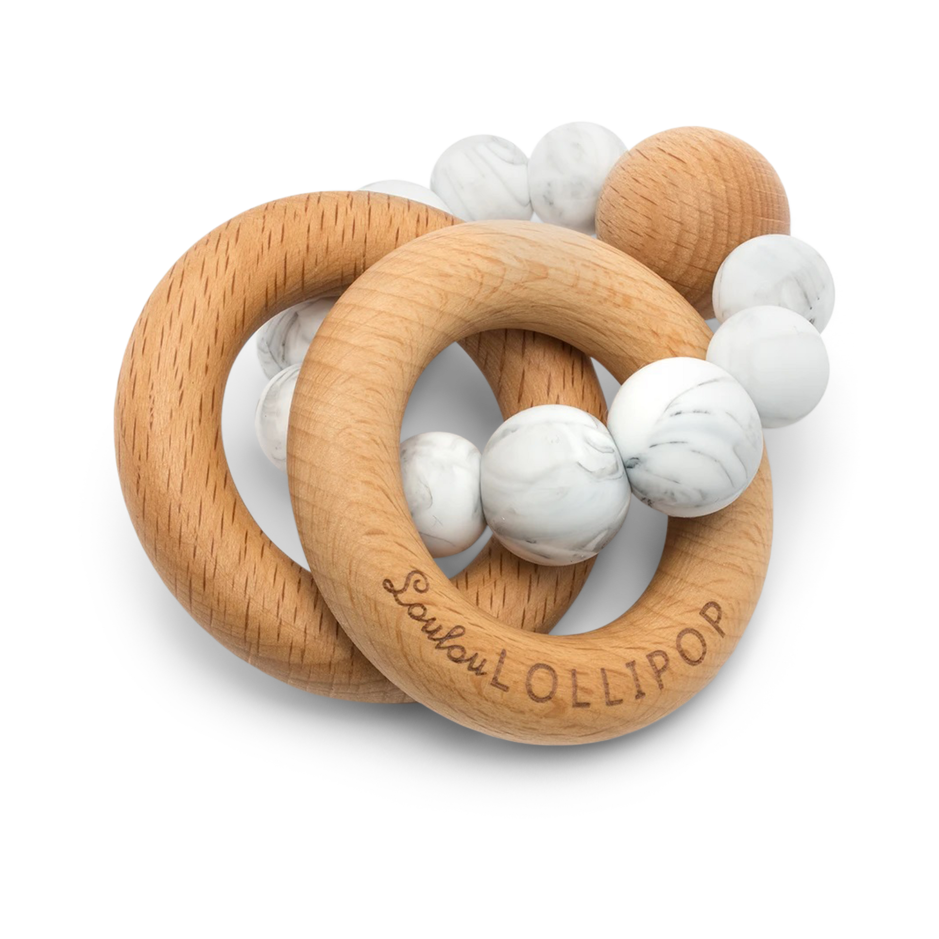 Loulou Lollipop Bubble Silicone & Wood Teething Rattle - Marble.