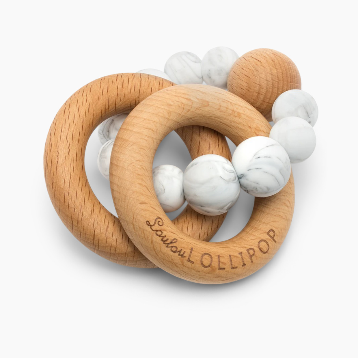 Loulou Lollipop Bubble Silicone & Wood Teething Rattle - Marble.