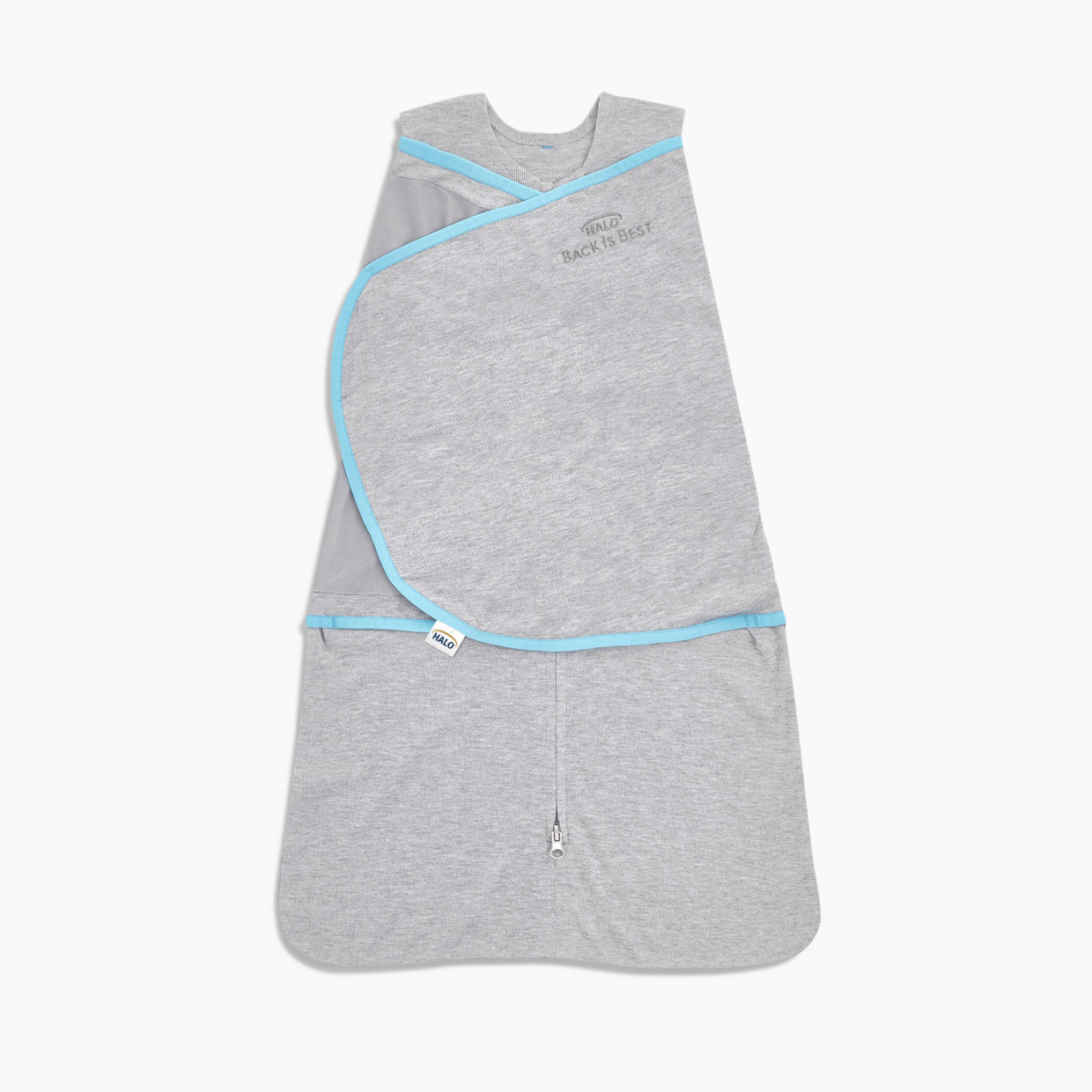 Halo Ideal Temp SleepSack Swaddle - Heather Grey/Aqua, Small.