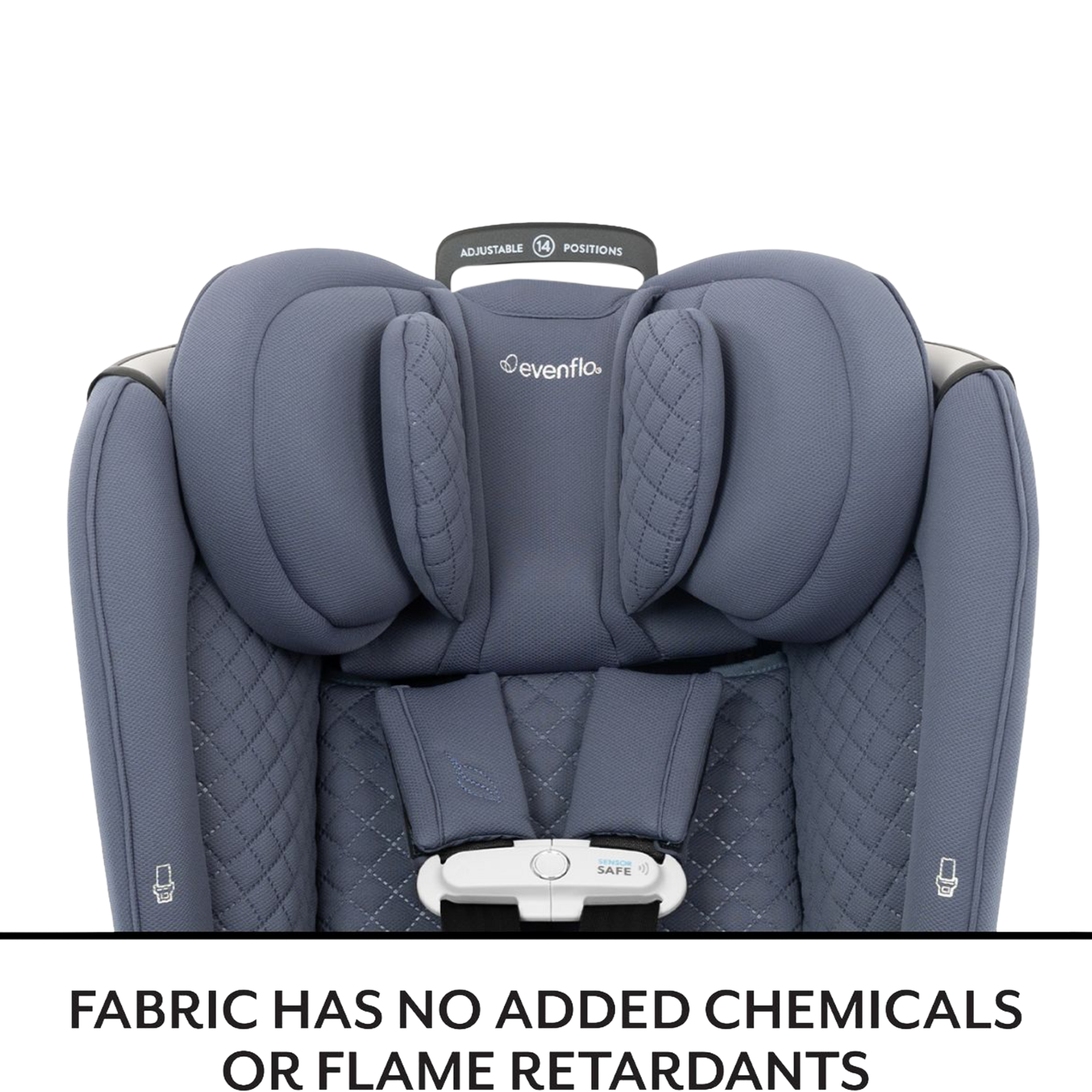 Evenflo Revolve360 Slim 2-in-1 Rotational Car Seat with Green & Gentle Fabric.