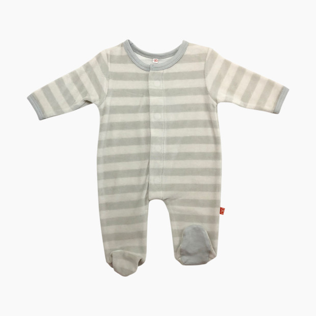 Magnetic Me Velour Magnetic Footie - Grey/White Stripes, 0-3 Months.