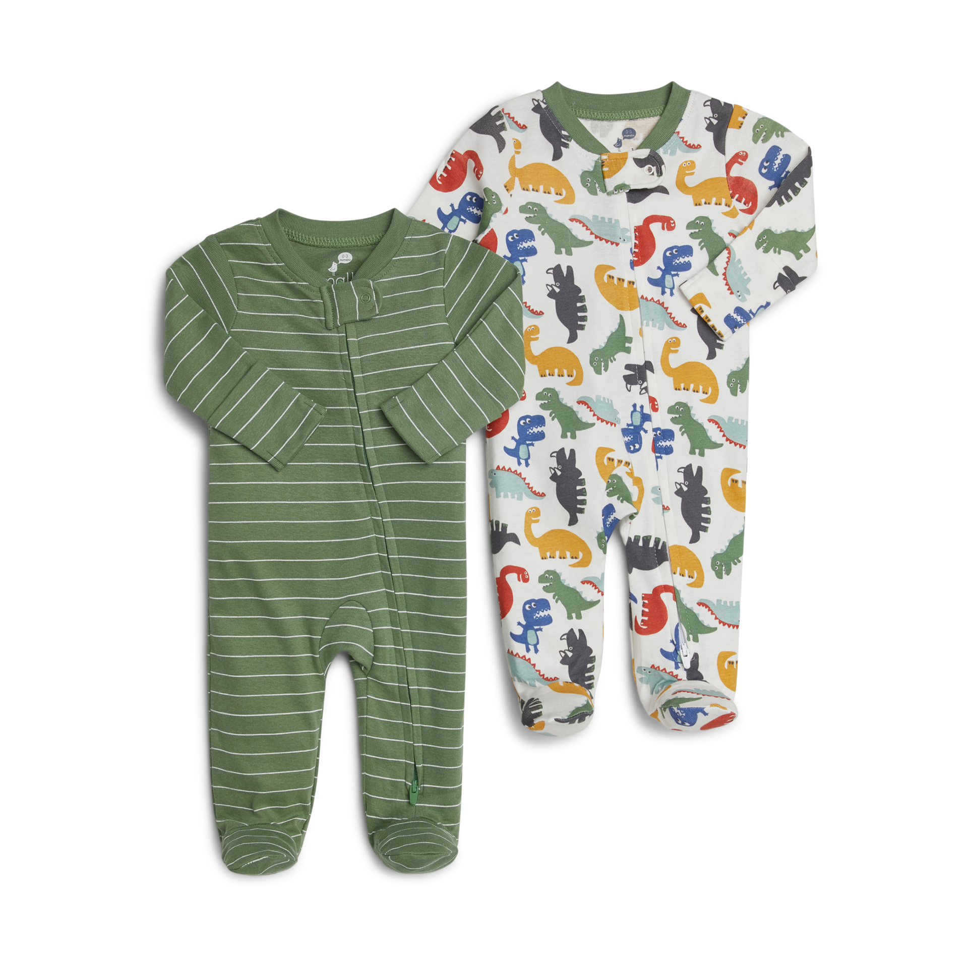 Small Story Organic Cotton 2-Way Zip Footie (2 Pack) - All Over Dinos, 0-3 M.